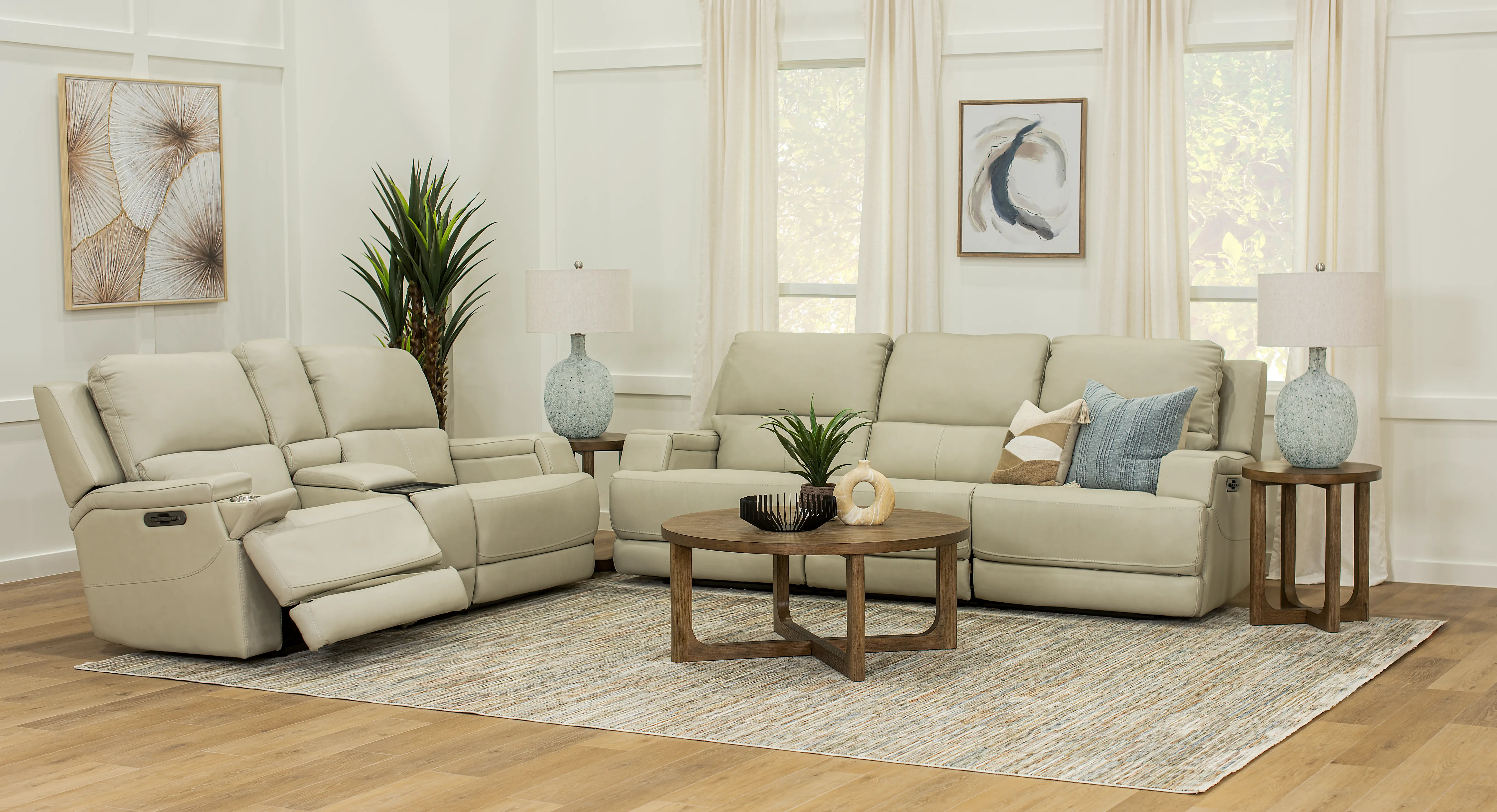 Rushton White Leather Triple Power Reclining Sofa-2