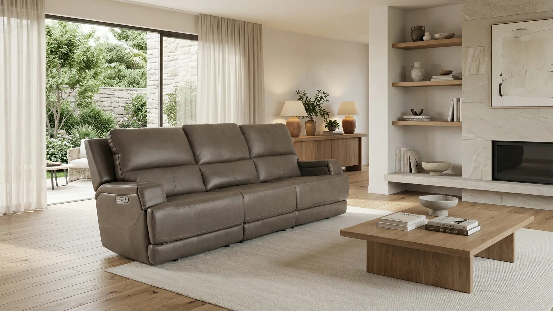 Rushton Lontra Brown Leather Triple Power Reclining Sofa-11