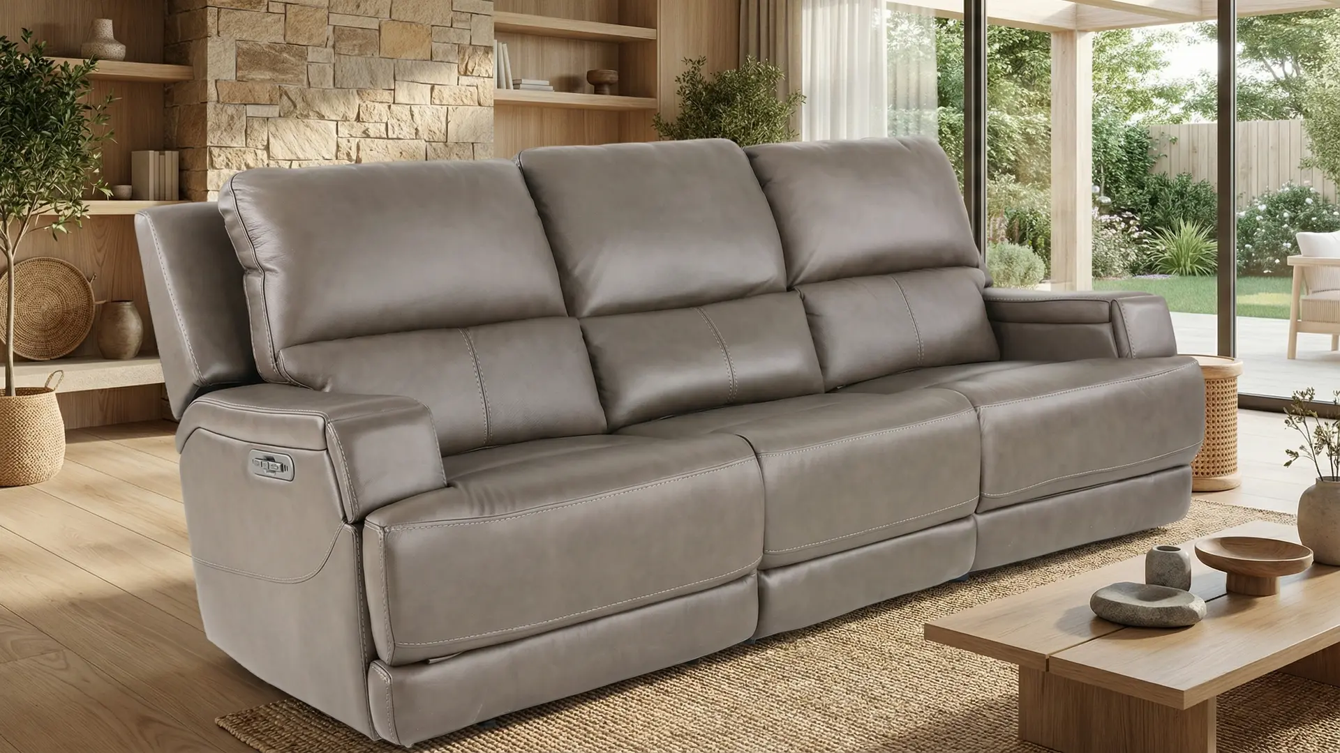 Rushton Lontra Brown Leather Triple Power Reclining Sofa-2