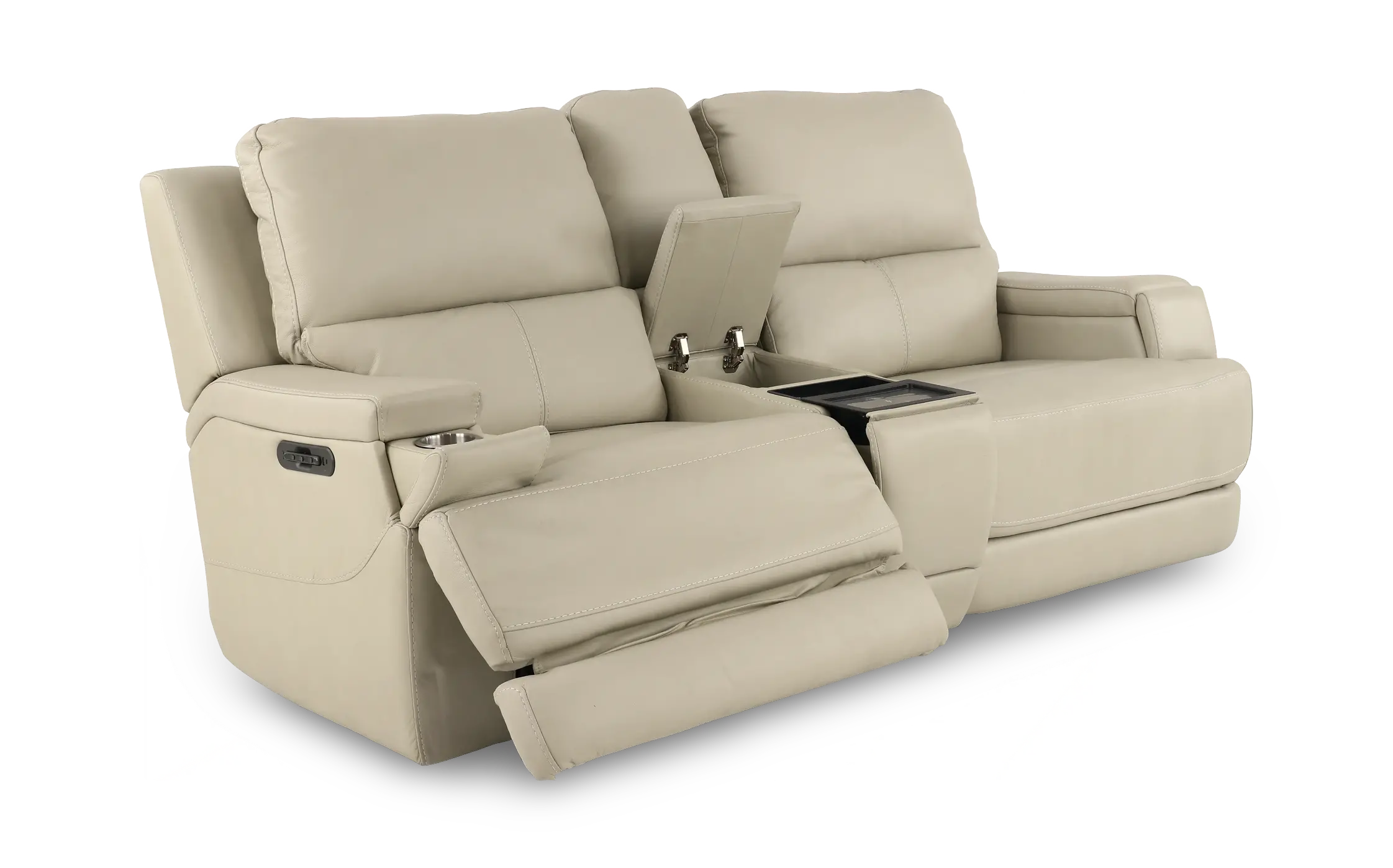 Rushton White Leather Power Reclining Loveseat with Multimedia Console-5