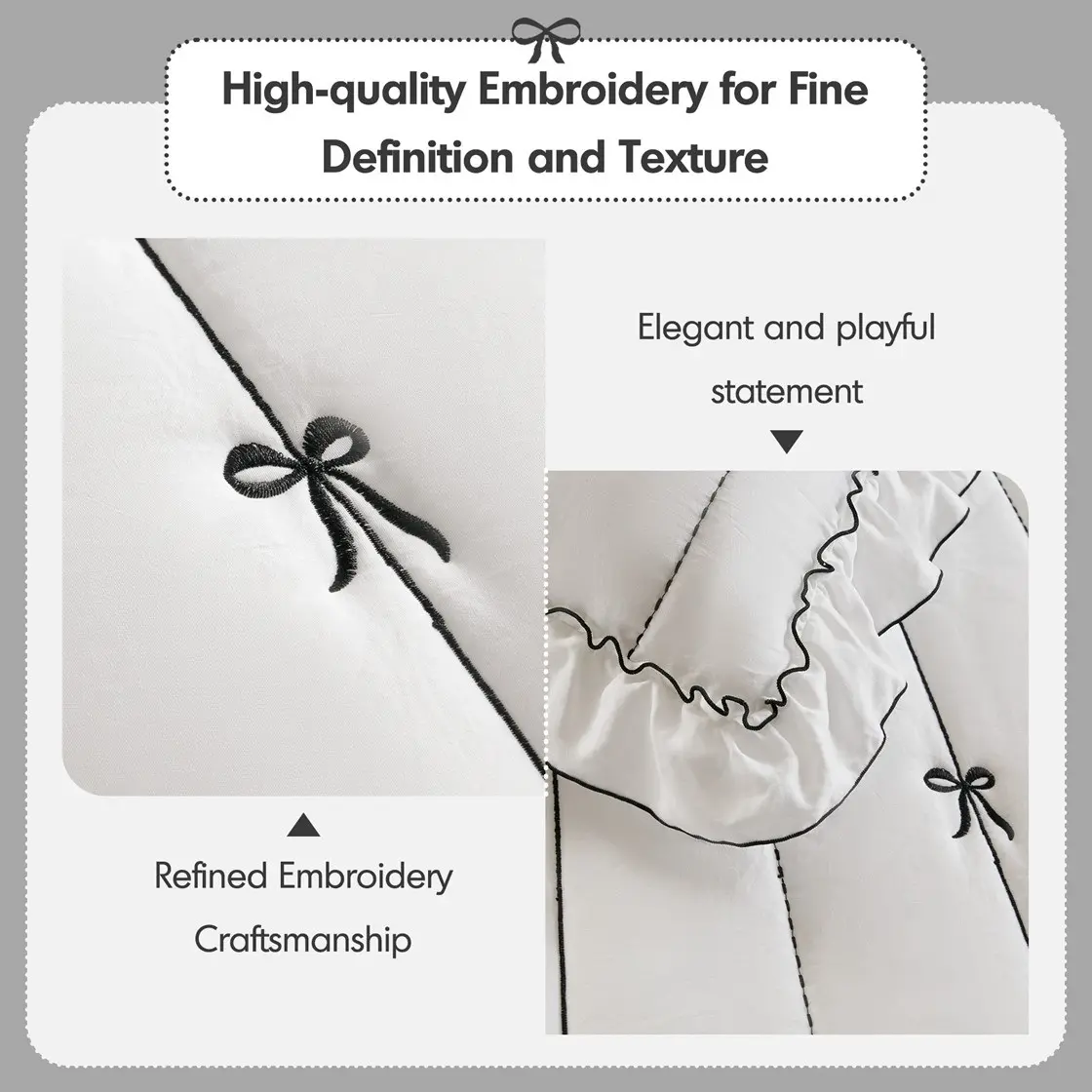 Bow Embroidered White Twin Quilt Set-11