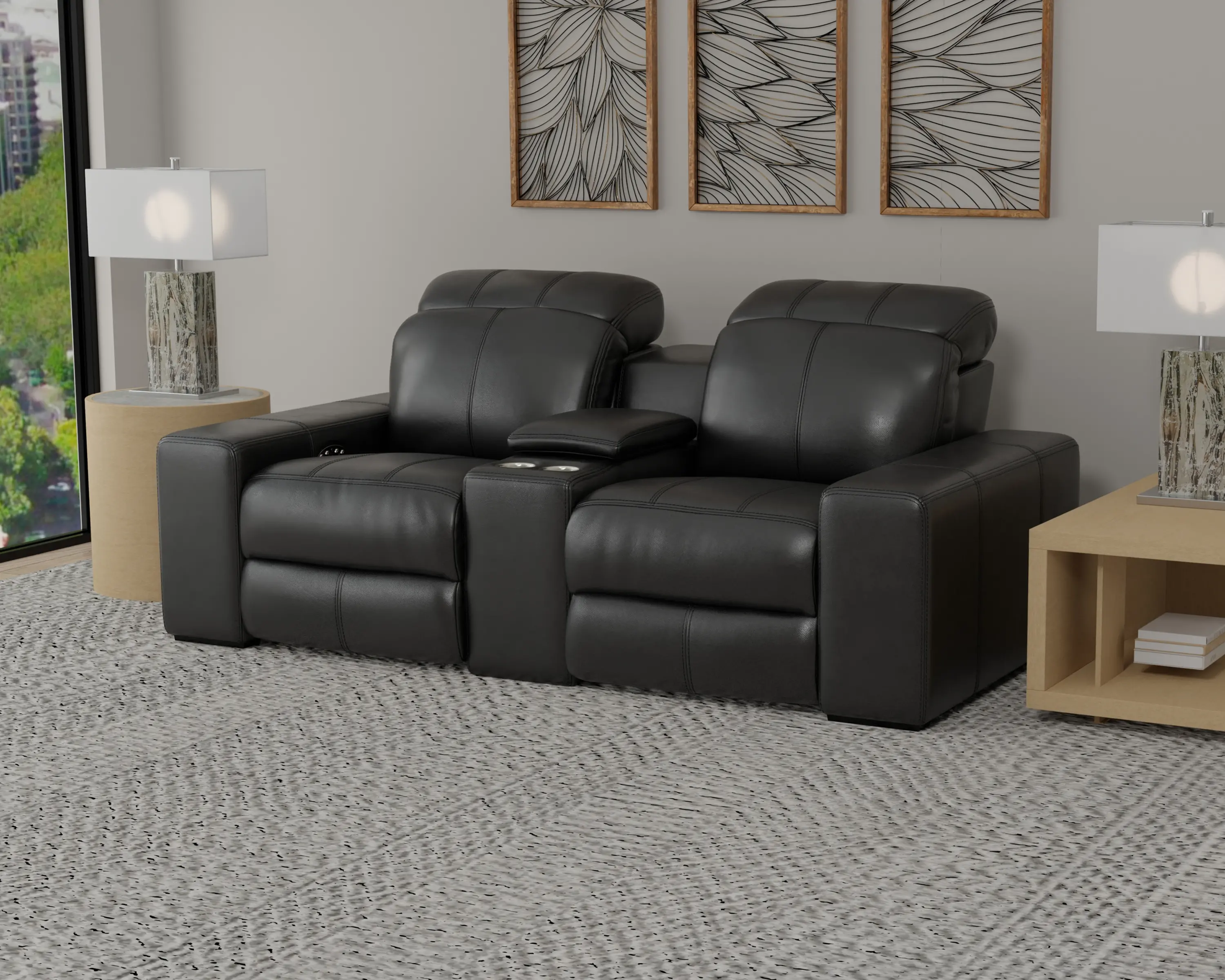 64419/1299-08/3099-08 Ferrara Black Leather Power Reclining Loveseat-12