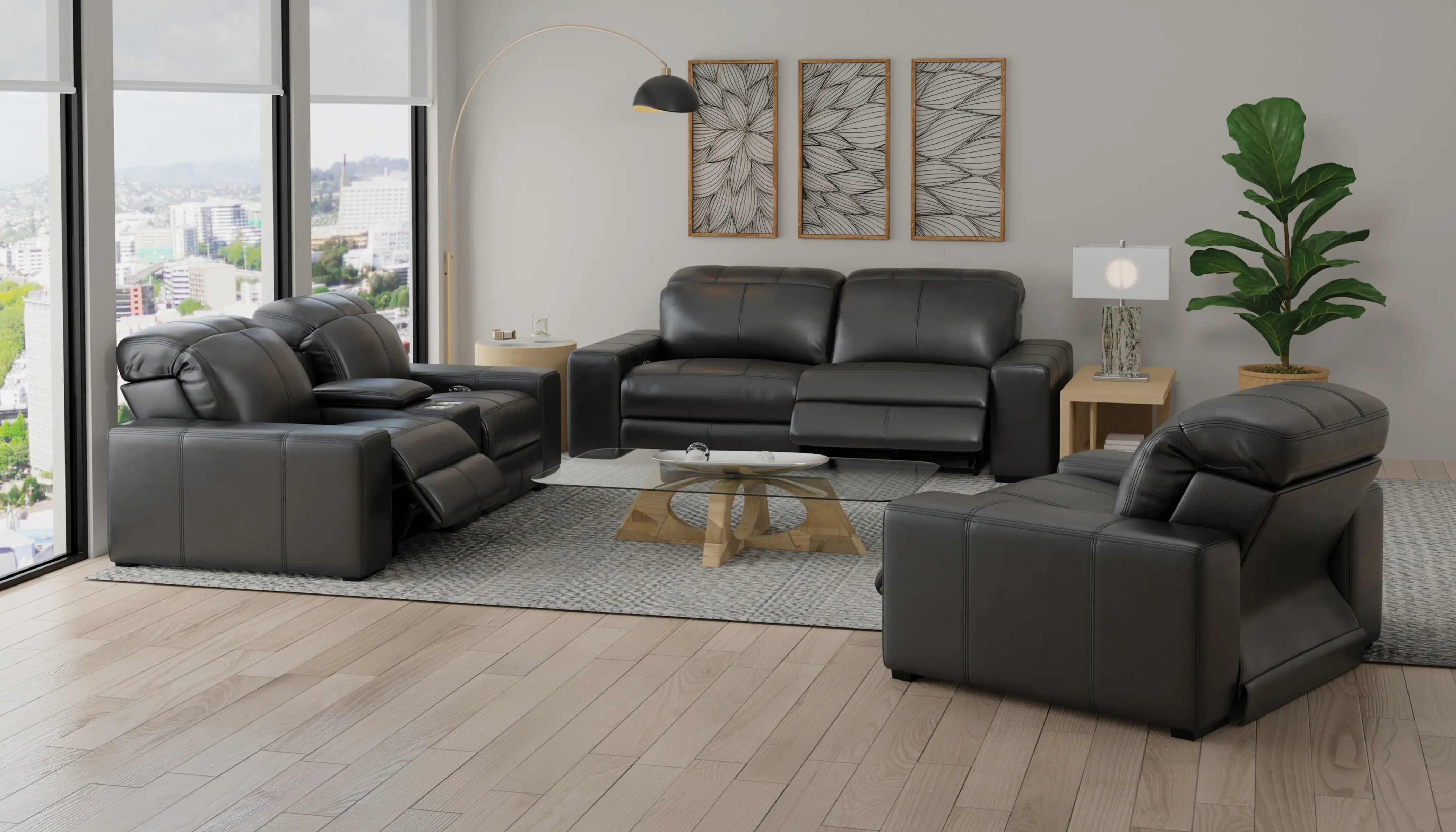 64419/1299-08/3099-08 Ferrara Black Leather Power Reclining Loveseat-13