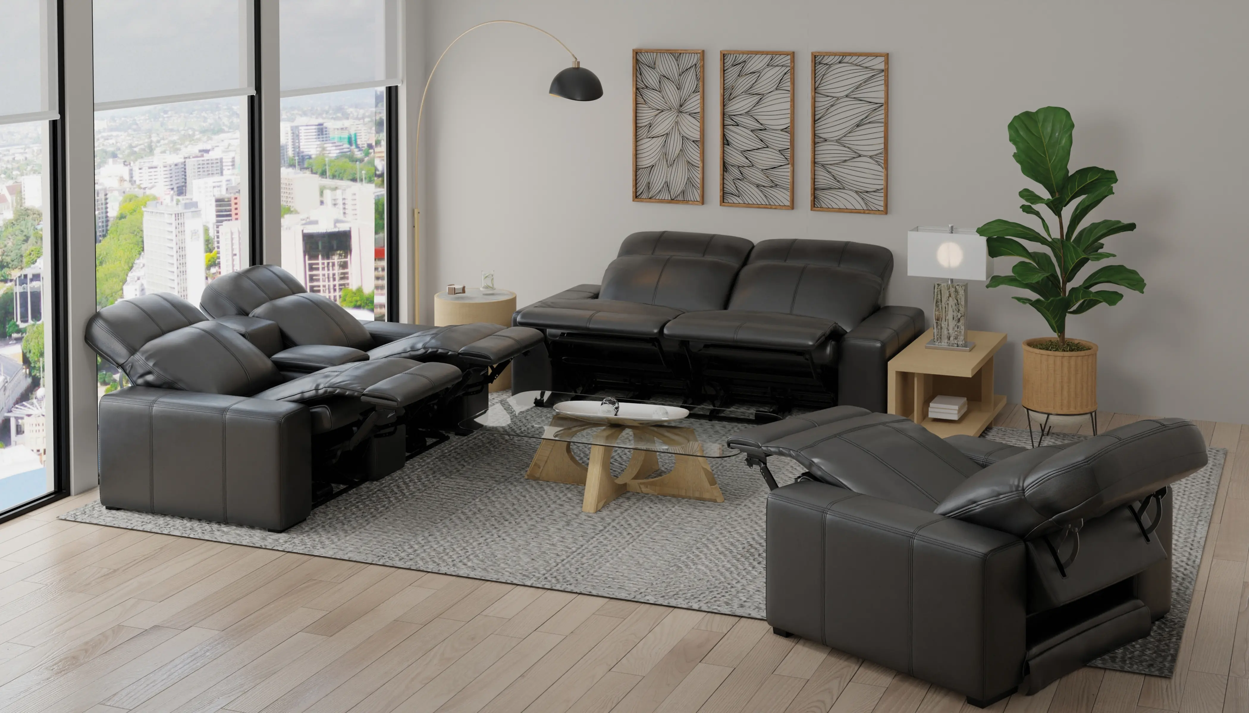 64419/1299-08/3099-08 Ferrara Black Leather Power Reclining Loveseat-14