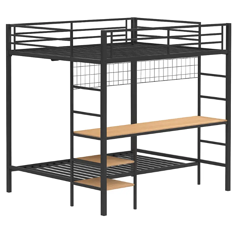 Bettoni Black Full‑Over‑Twin Loft Bunk Bed with Desk