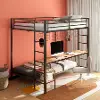 Bettoni Black Metal Full‑Over‑Twin Loft Bunk Bed with Built‑In Workstation