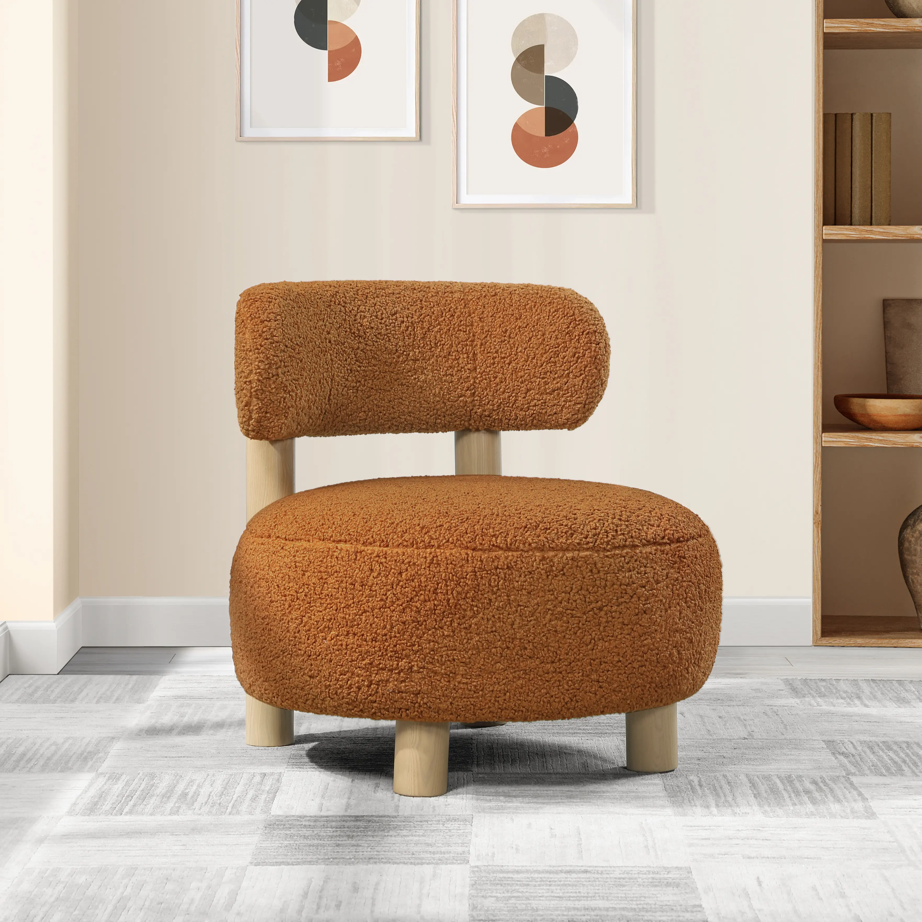 Zonie Orange Boucle Round Accent Chair-2