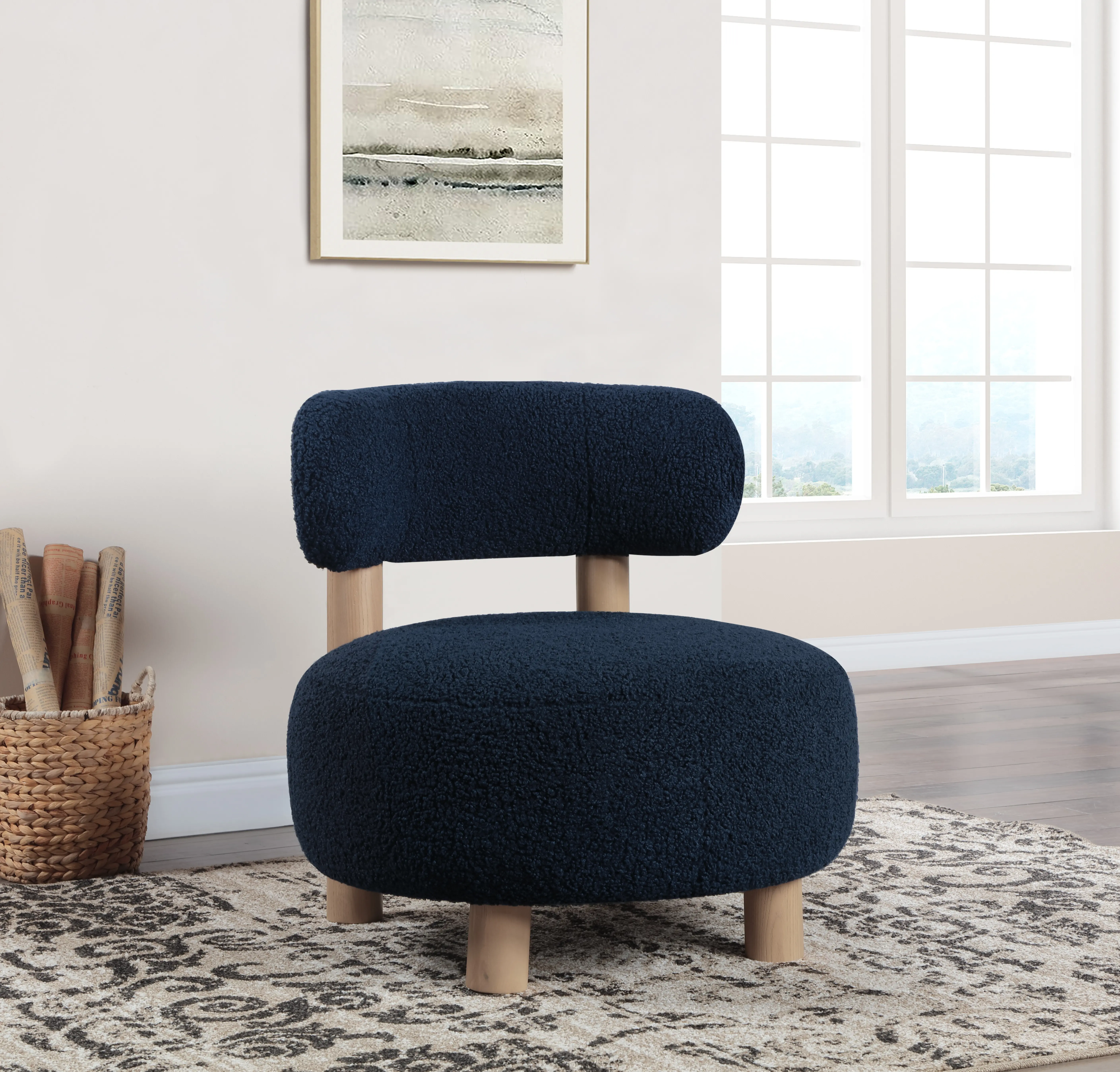 Zonie Dark Blue Boucle Round Accent Chair-2