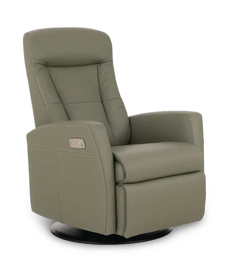 Grove Olive Standard Leather Swivel Glider Power Recliner with Adjustable Headrest