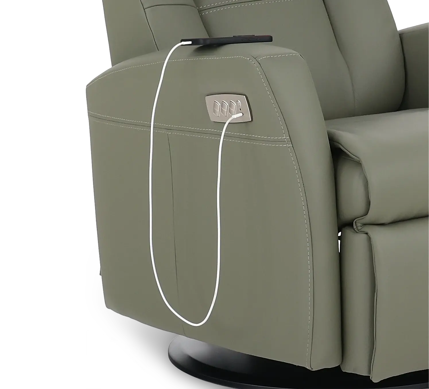 Grove Olive Standard Leather Swivel Glider Power Recliner with Adjustable Headrest-9