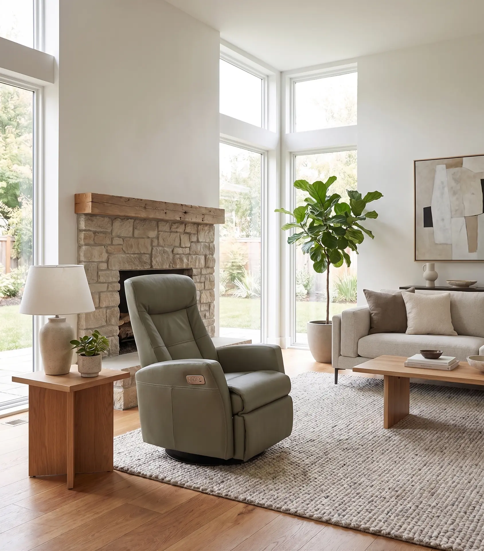 Grove Olive Large Leather Swivel Glider Power Recliner with Adjustable Headrest-2