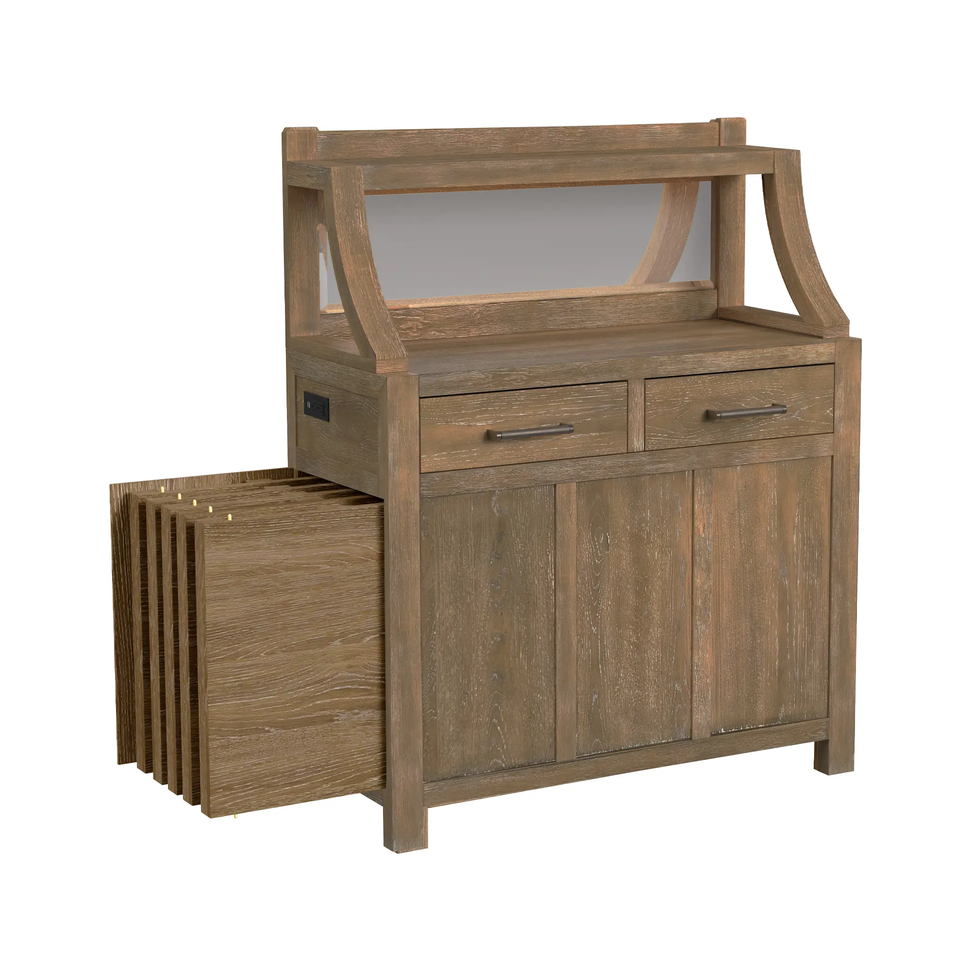 Flex Sandbar Oak Storage Server with Hutch-2