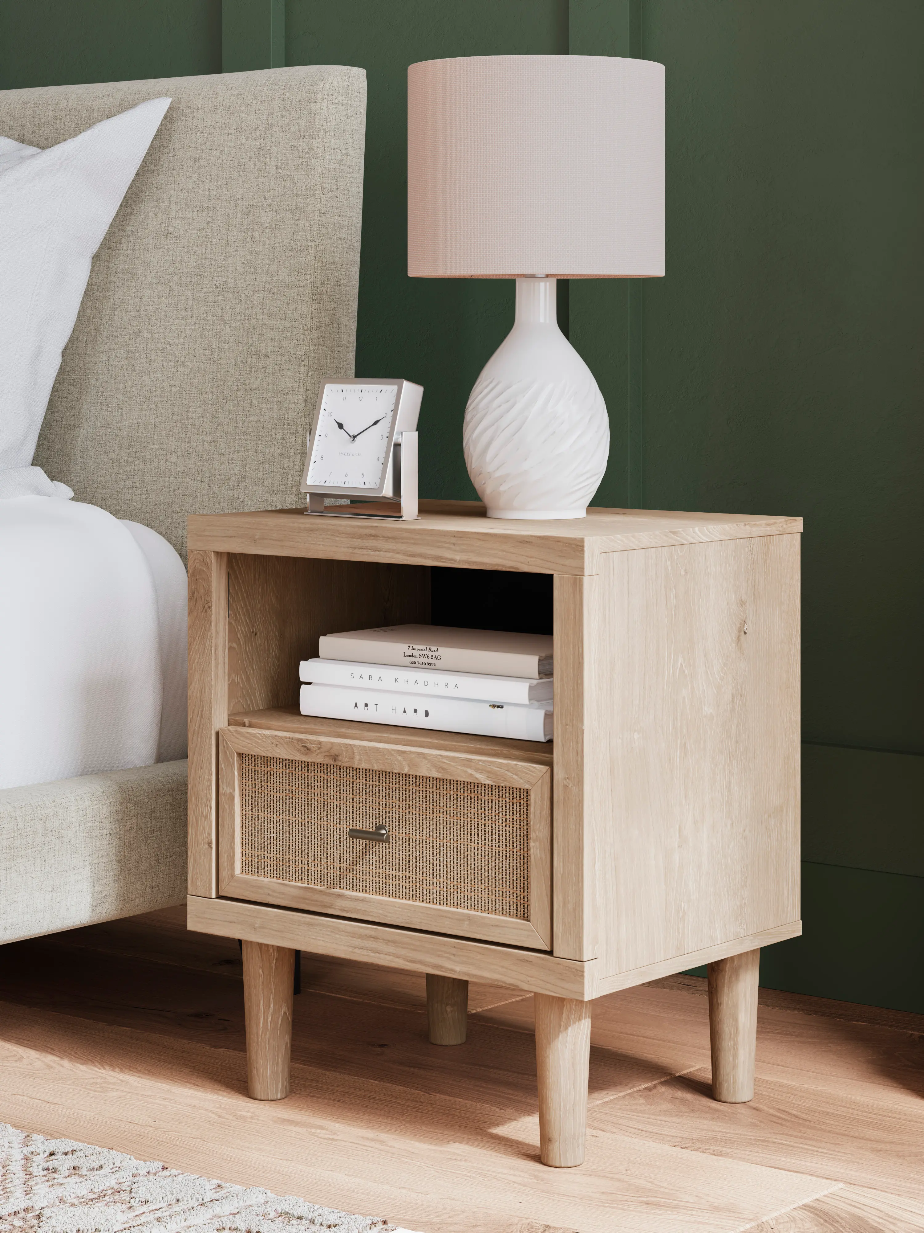 Cielden Light Brown 1-Drawer Charging Nightstand-1
