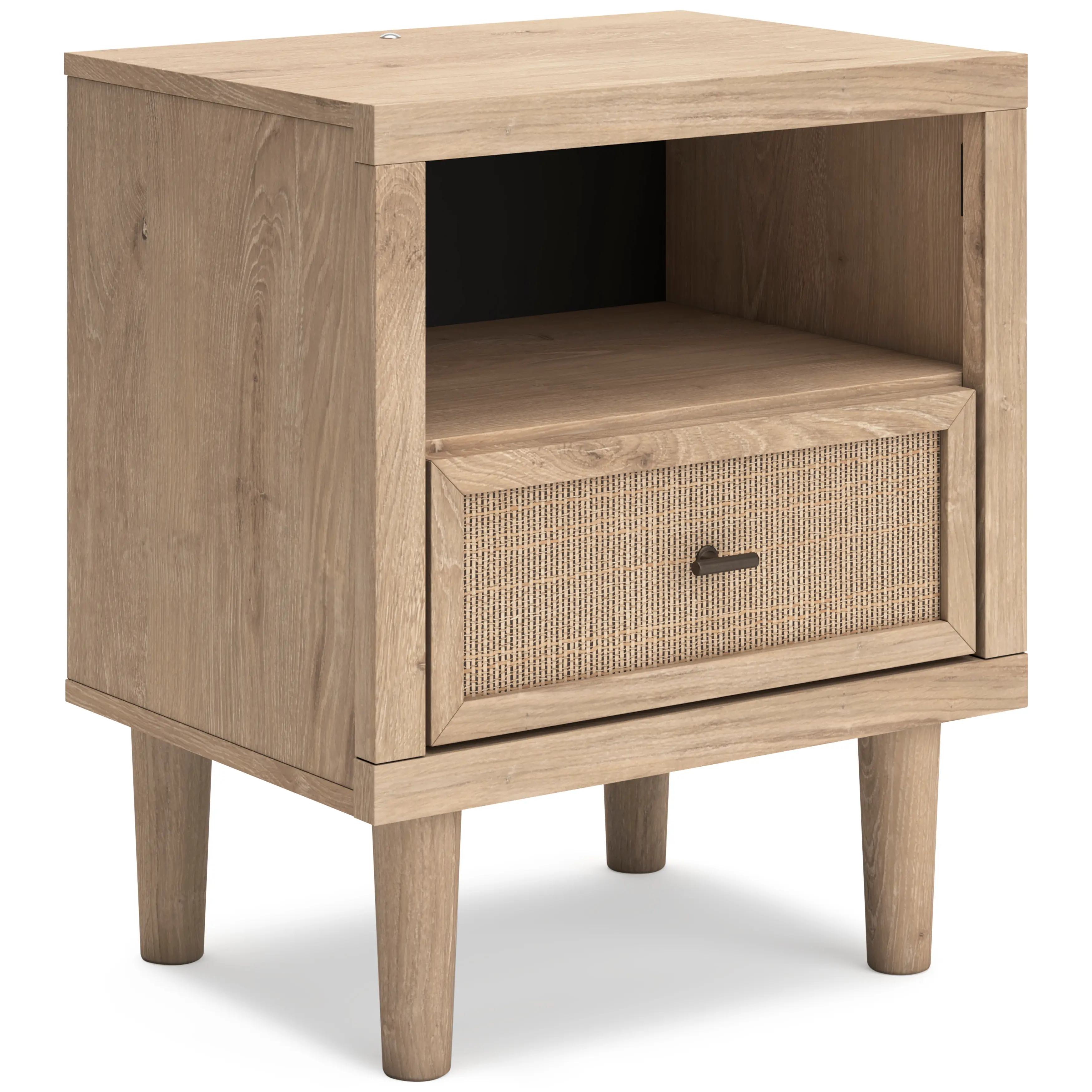 Cielden Light Brown 1-Drawer Charging Nightstand-3
