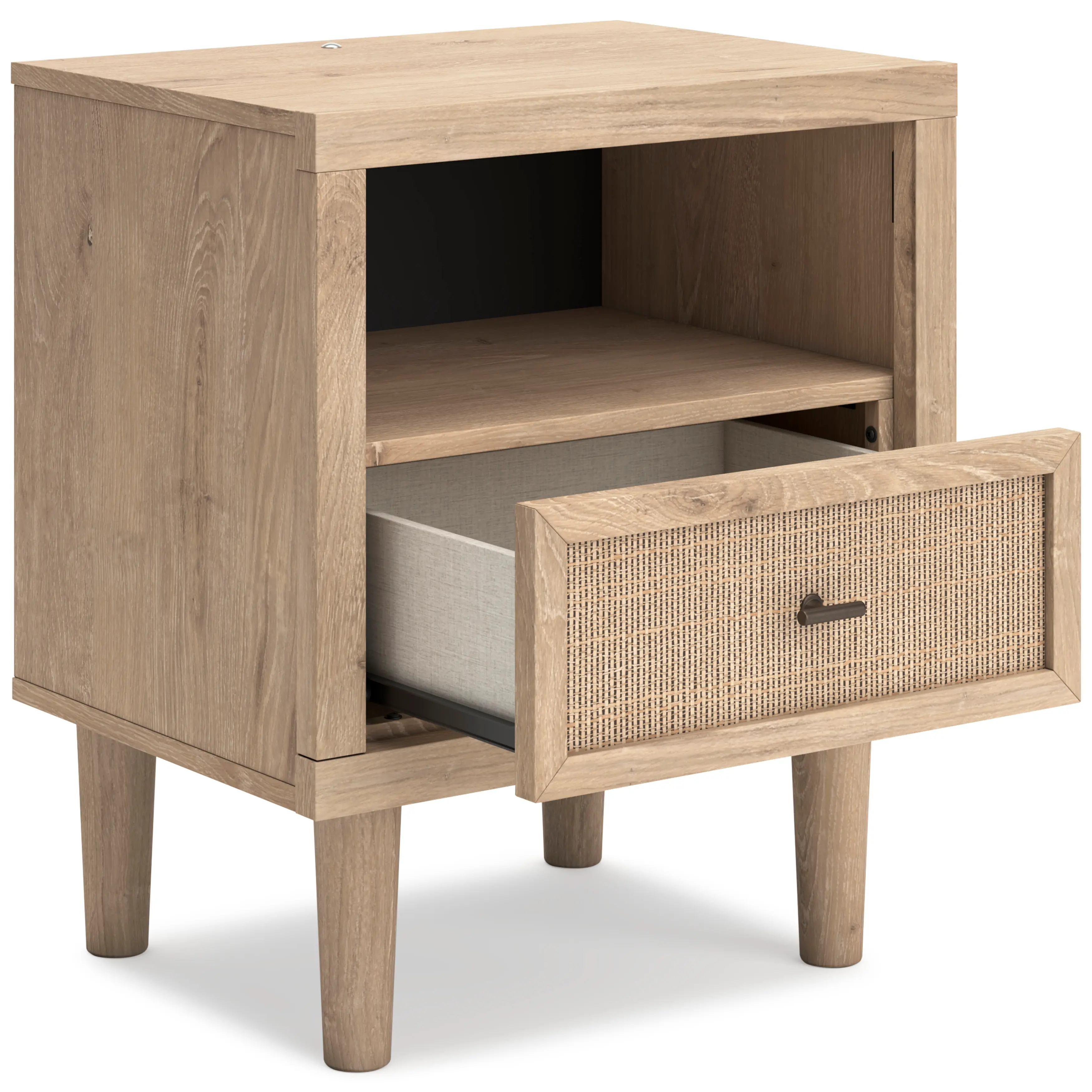 Cielden Light Brown 1-Drawer Charging Nightstand-4