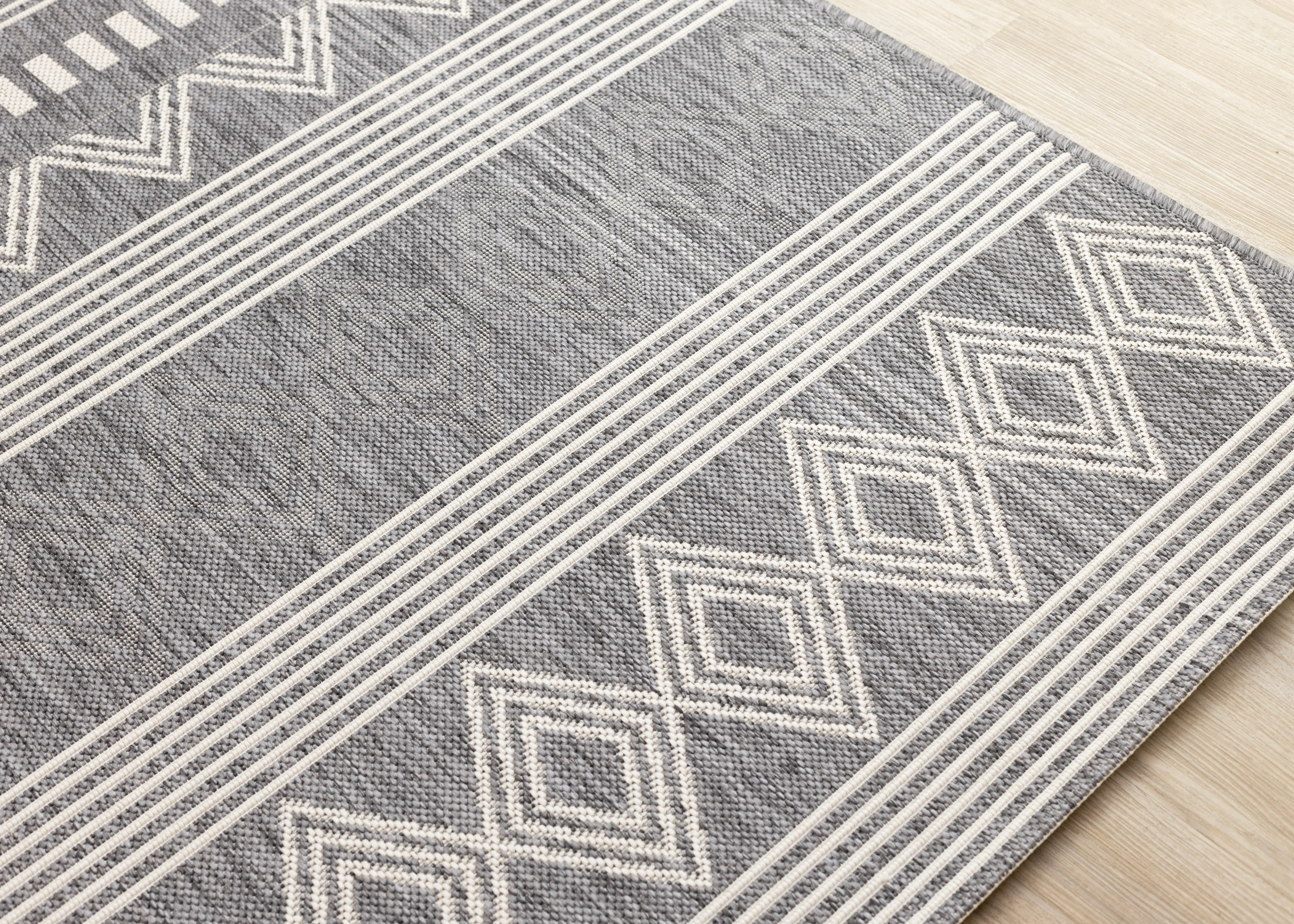 19278/811 200290 Jasper 6 x 9 Gray and White Patterned Rows Outdoor Rug-5
