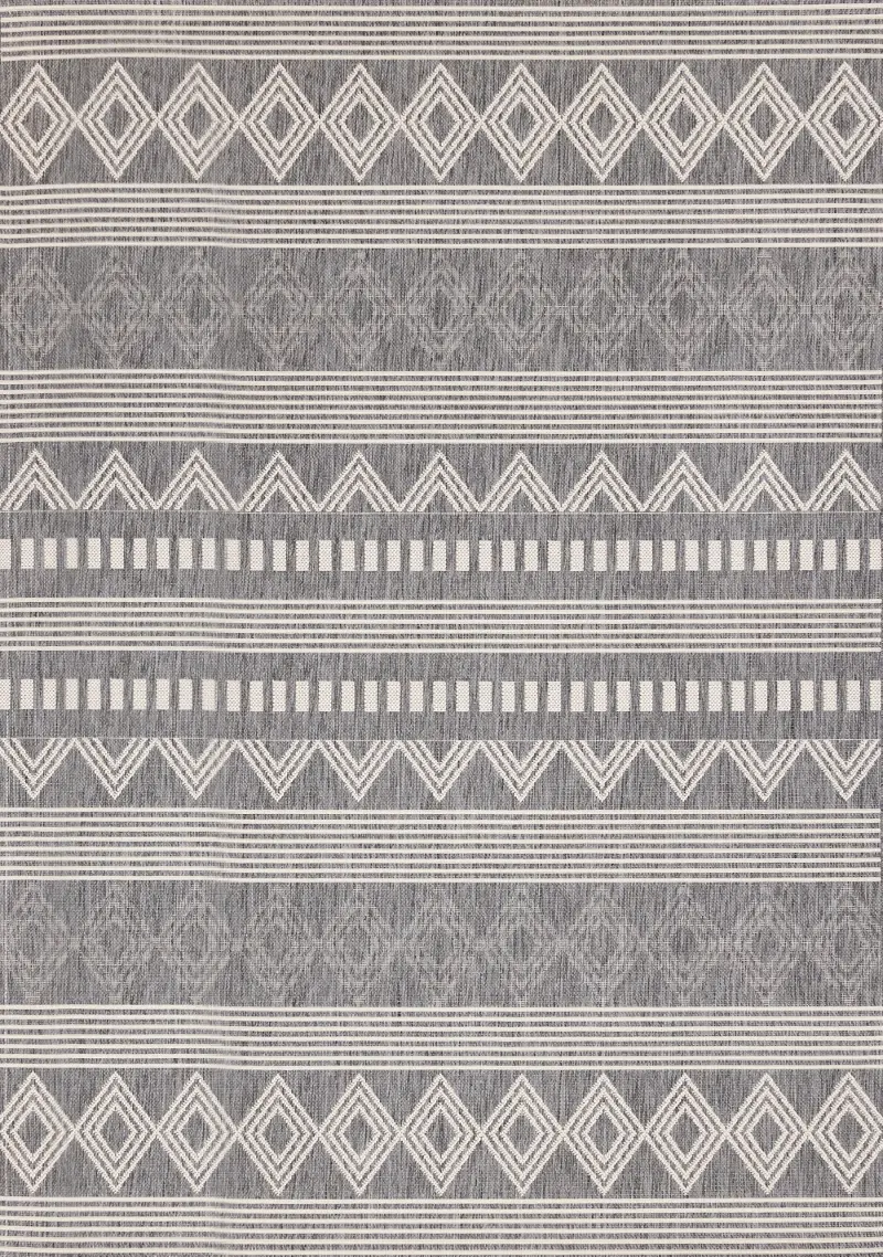 Jasper 8 x 11 Gray and White Patterned Rows Outdoor Rug
