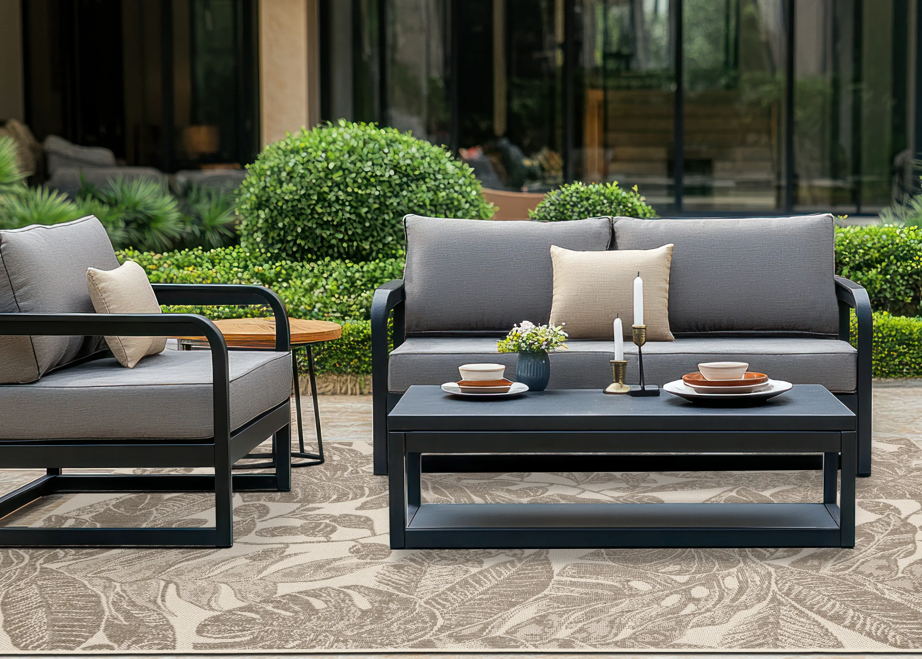 Jasper 8 x 11 Beige and Cream Tropical Design Outdoor Rug-2