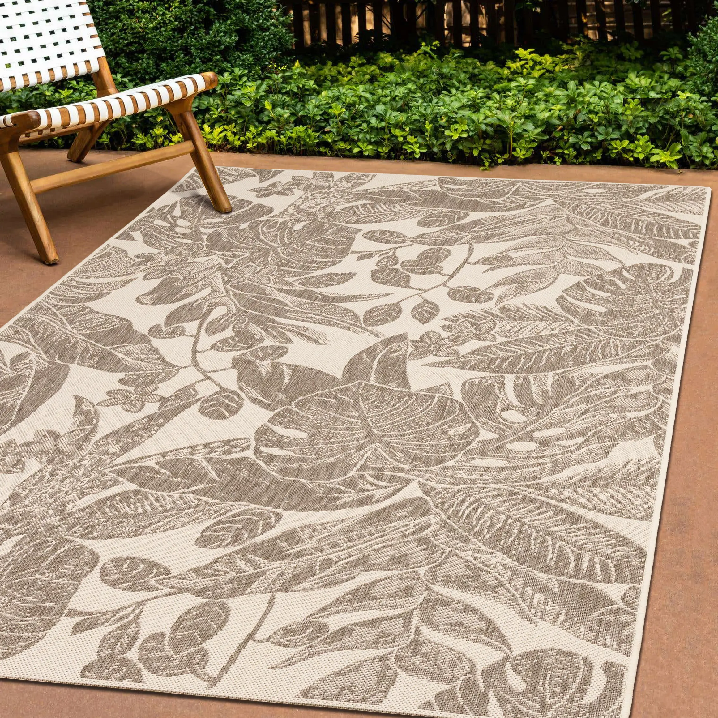 Jasper 8 x 11 Beige and Cream Tropical Design Outdoor Rug-6