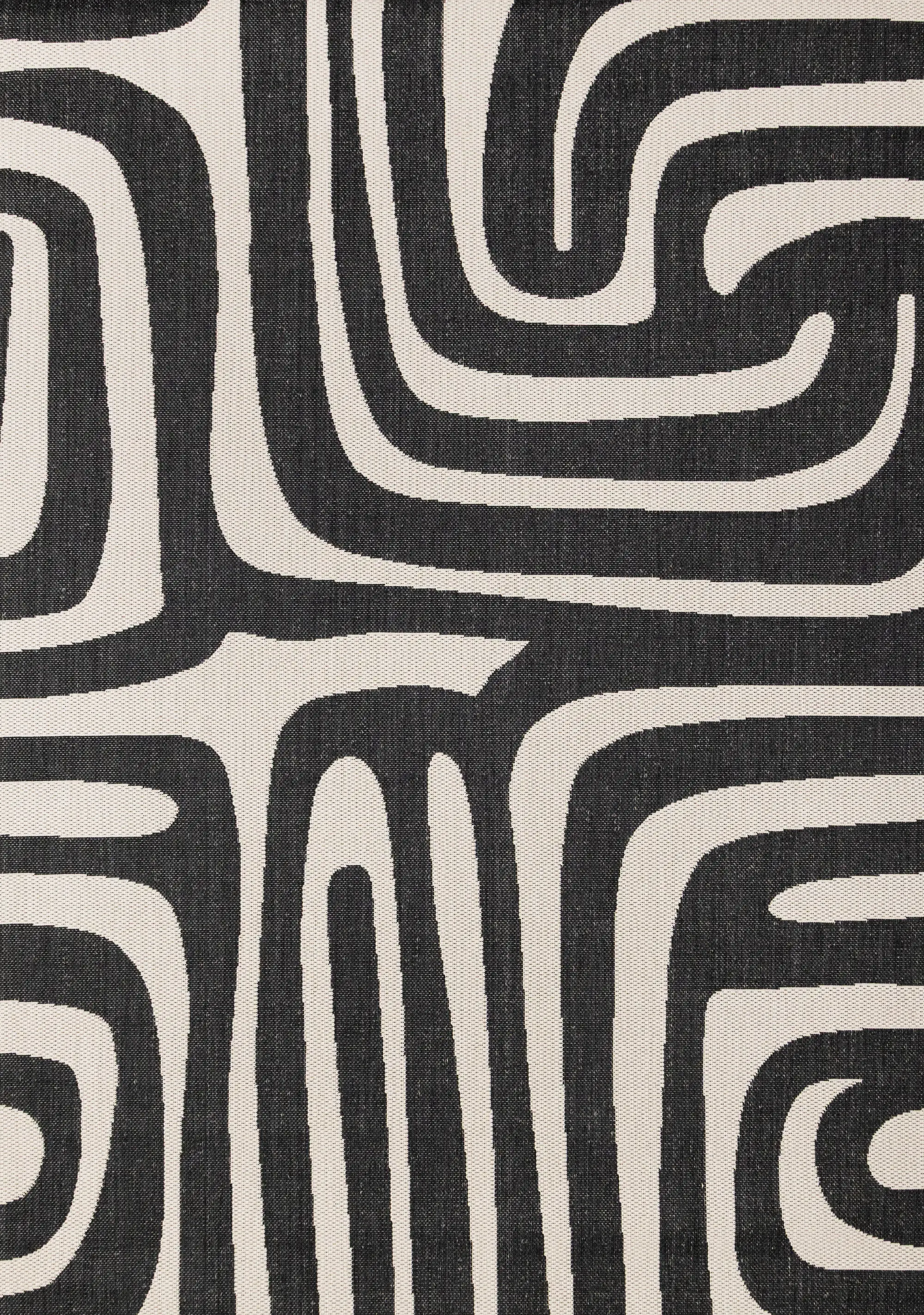 Jasper 8 x 10 Black and White Abstract Lines Outdoor Rug-1