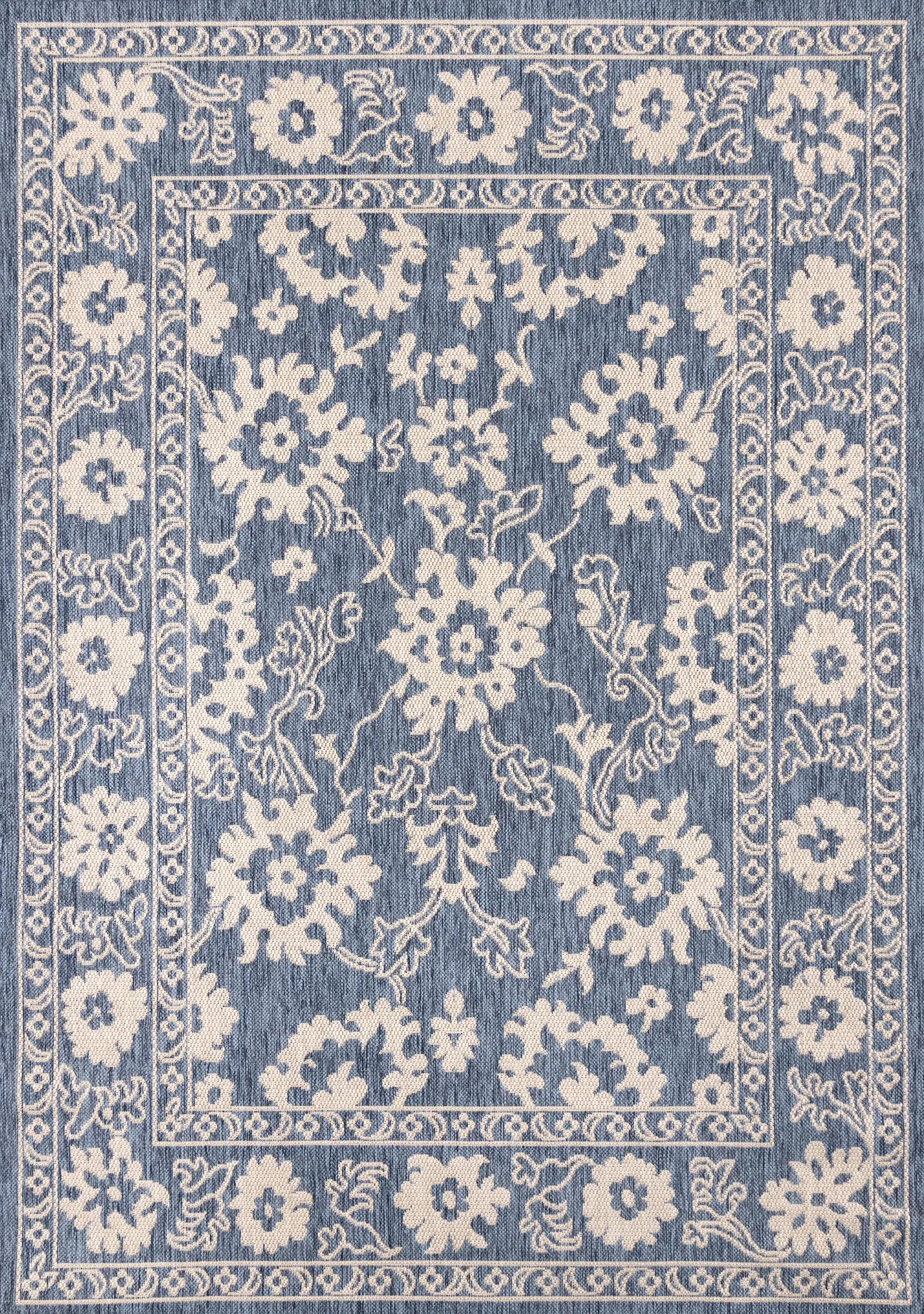 Canopy 5 x 8 Blue and White Elegant Border Outdoor Rug-1