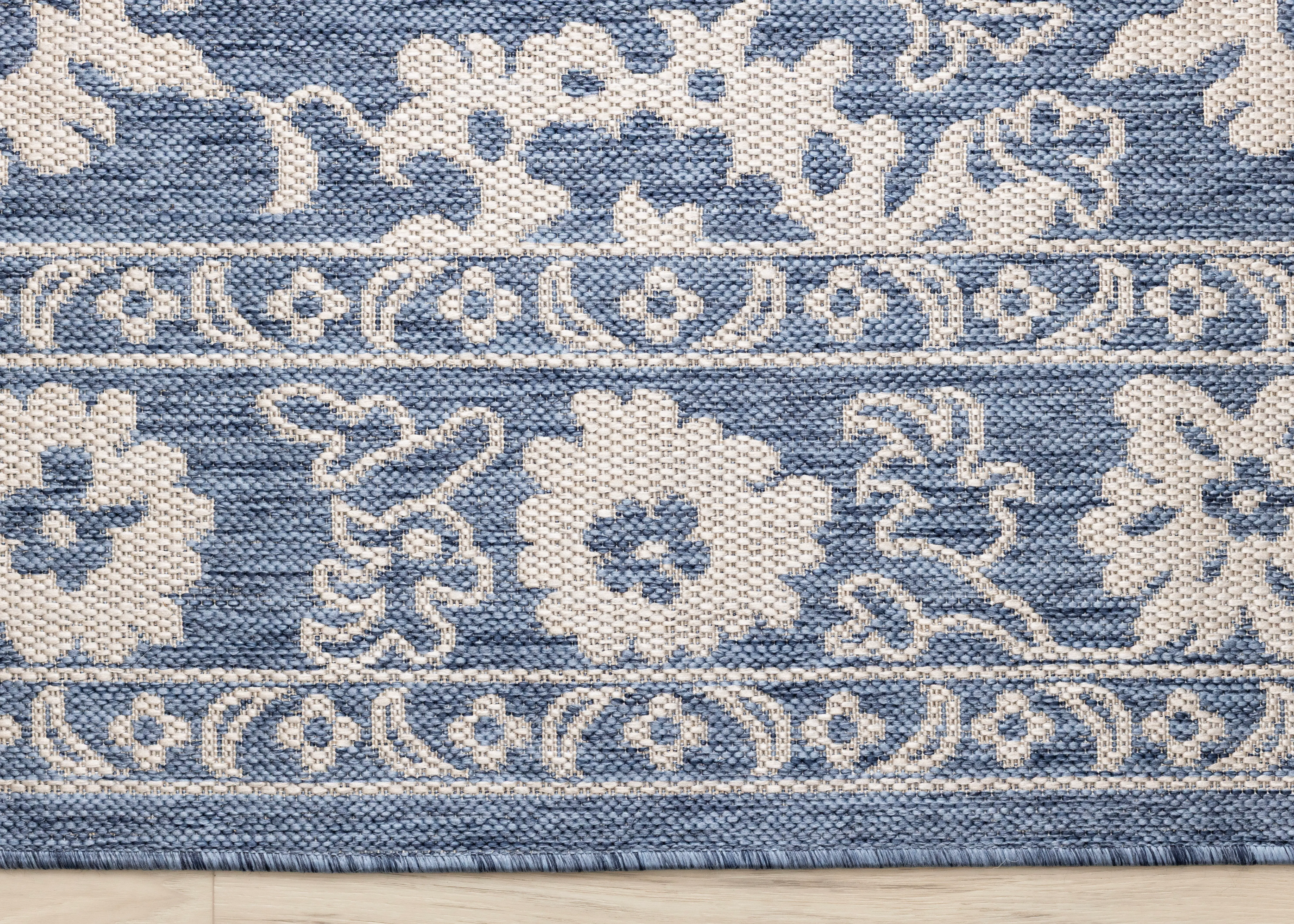 Canopy 5 x 8 Blue and White Elegant Border Outdoor Rug-3