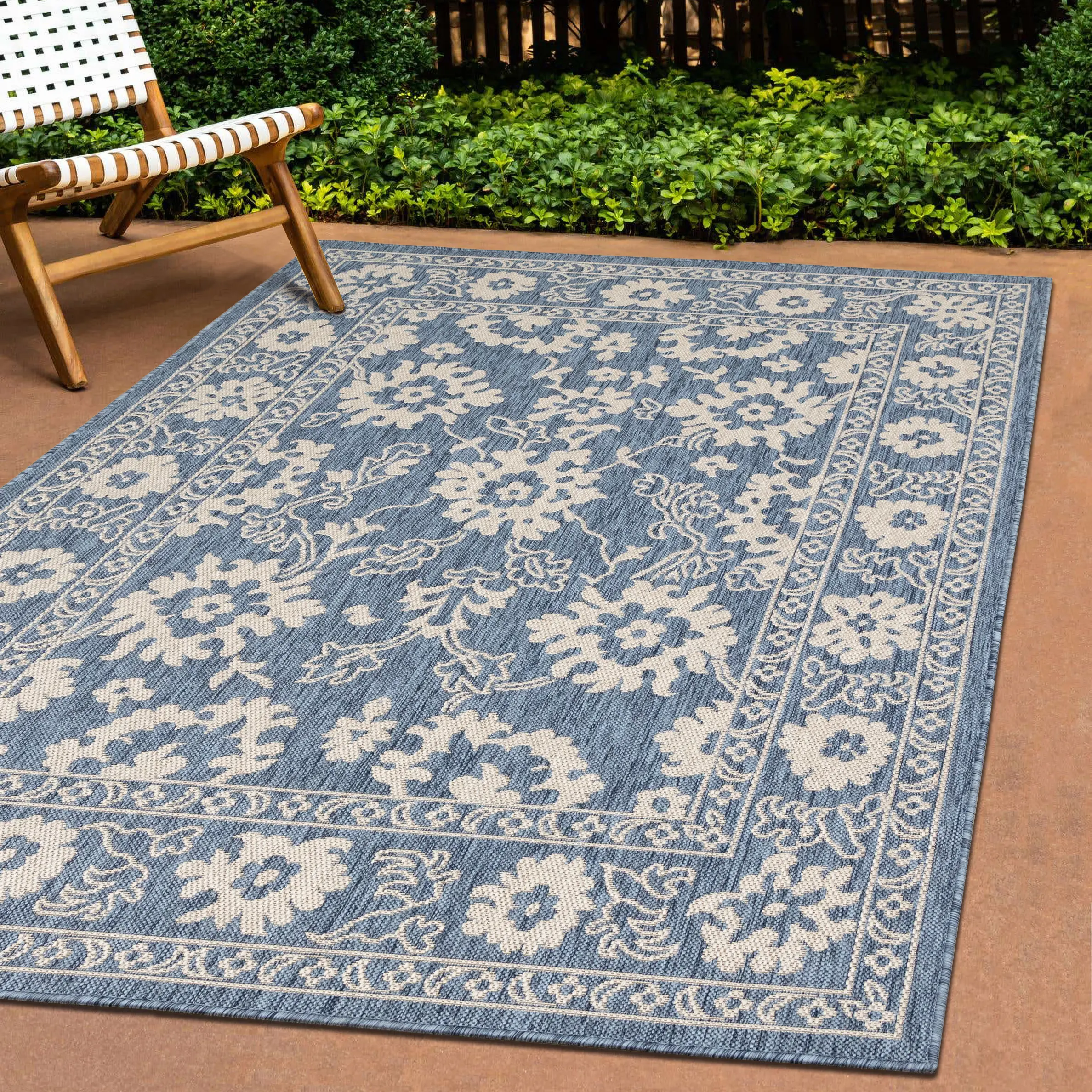 Canopy 8 x 10 Blue and White Elegant Border Outdoor Rug-6