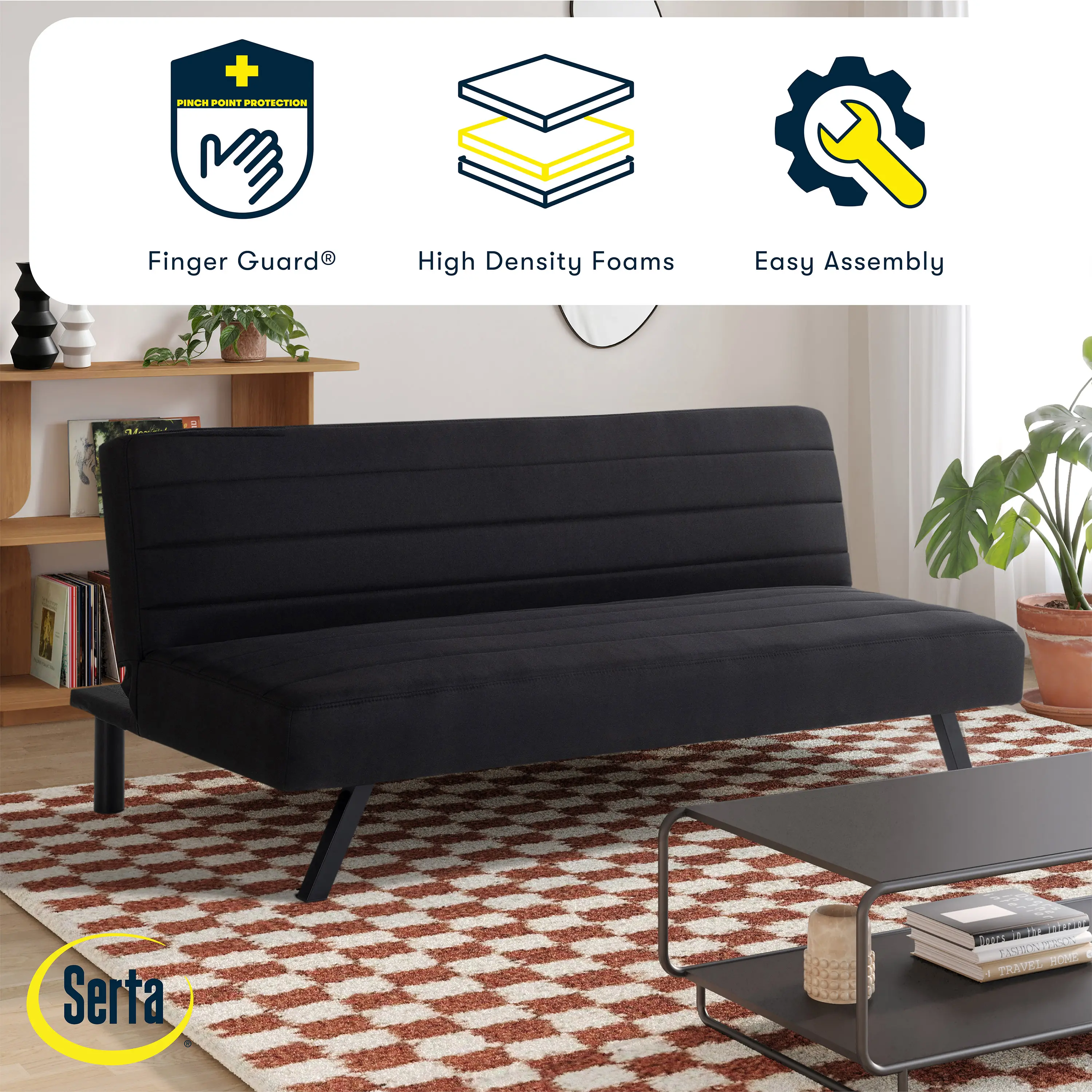 123A046BLK Serta Johnson Black Convertible Sleeper Sofa-3
