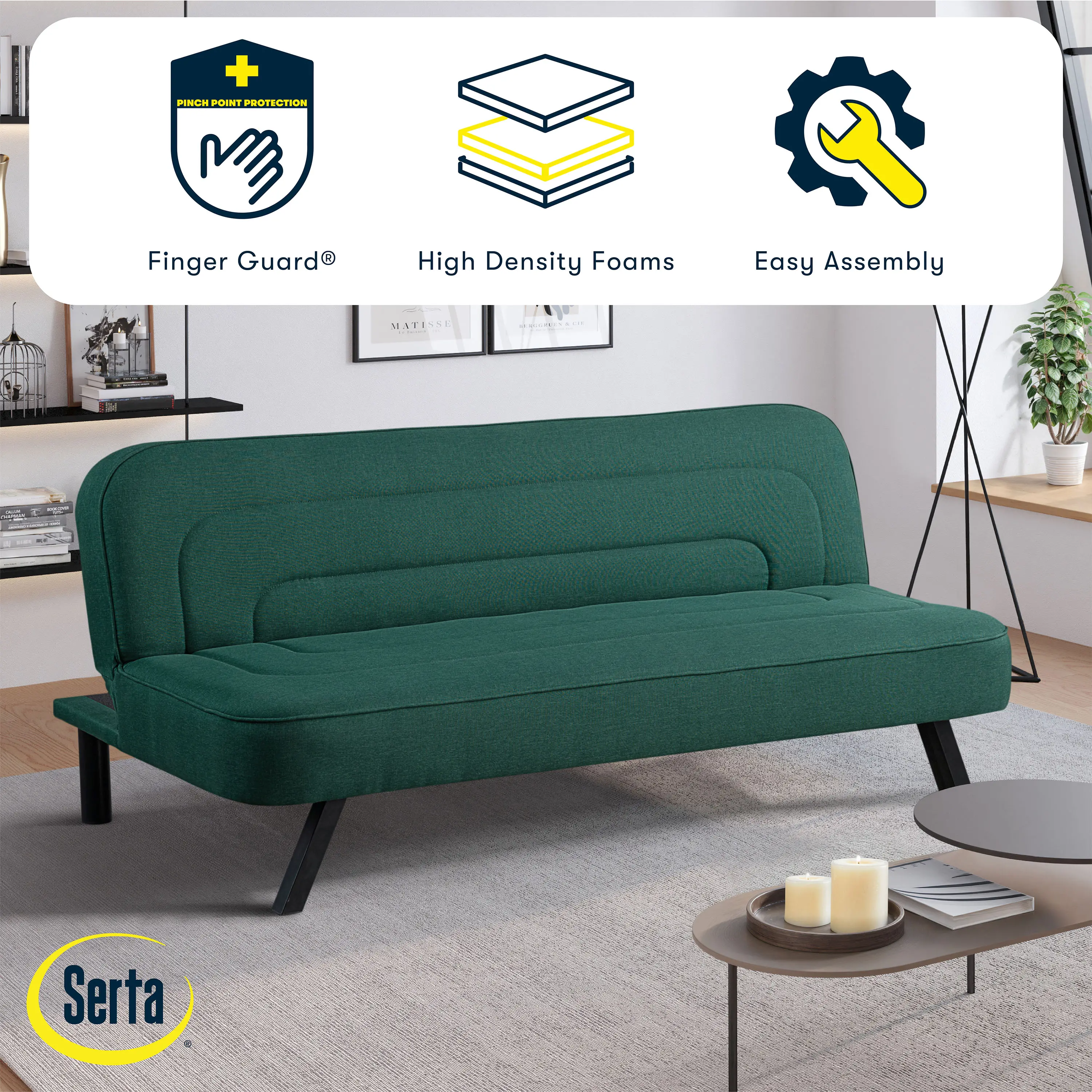 123A047GRN Serta Mia Forest Green Convertible Sleeper Sofa-3