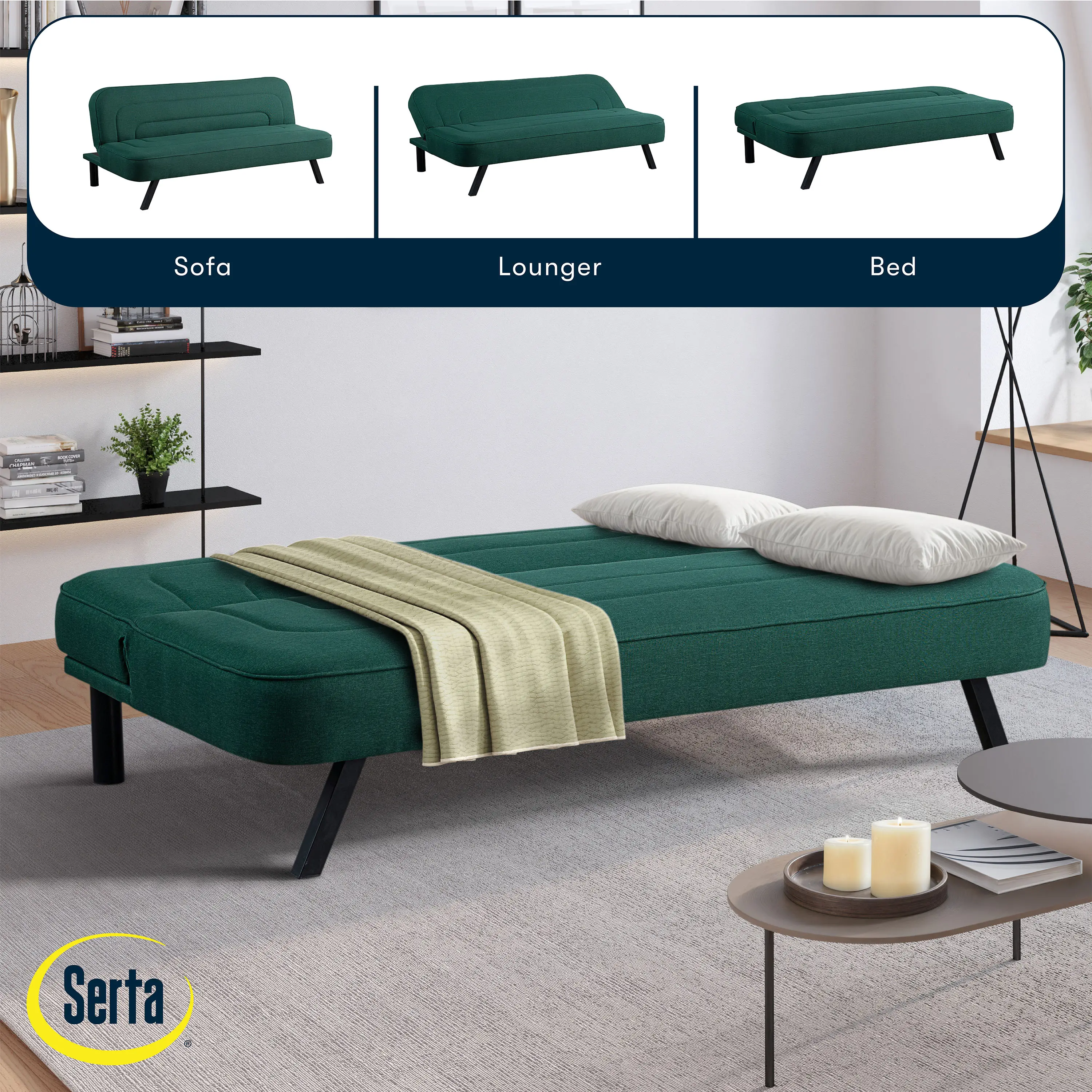 123A047GRN Serta Mia Forest Green Convertible Sleeper Sofa-4