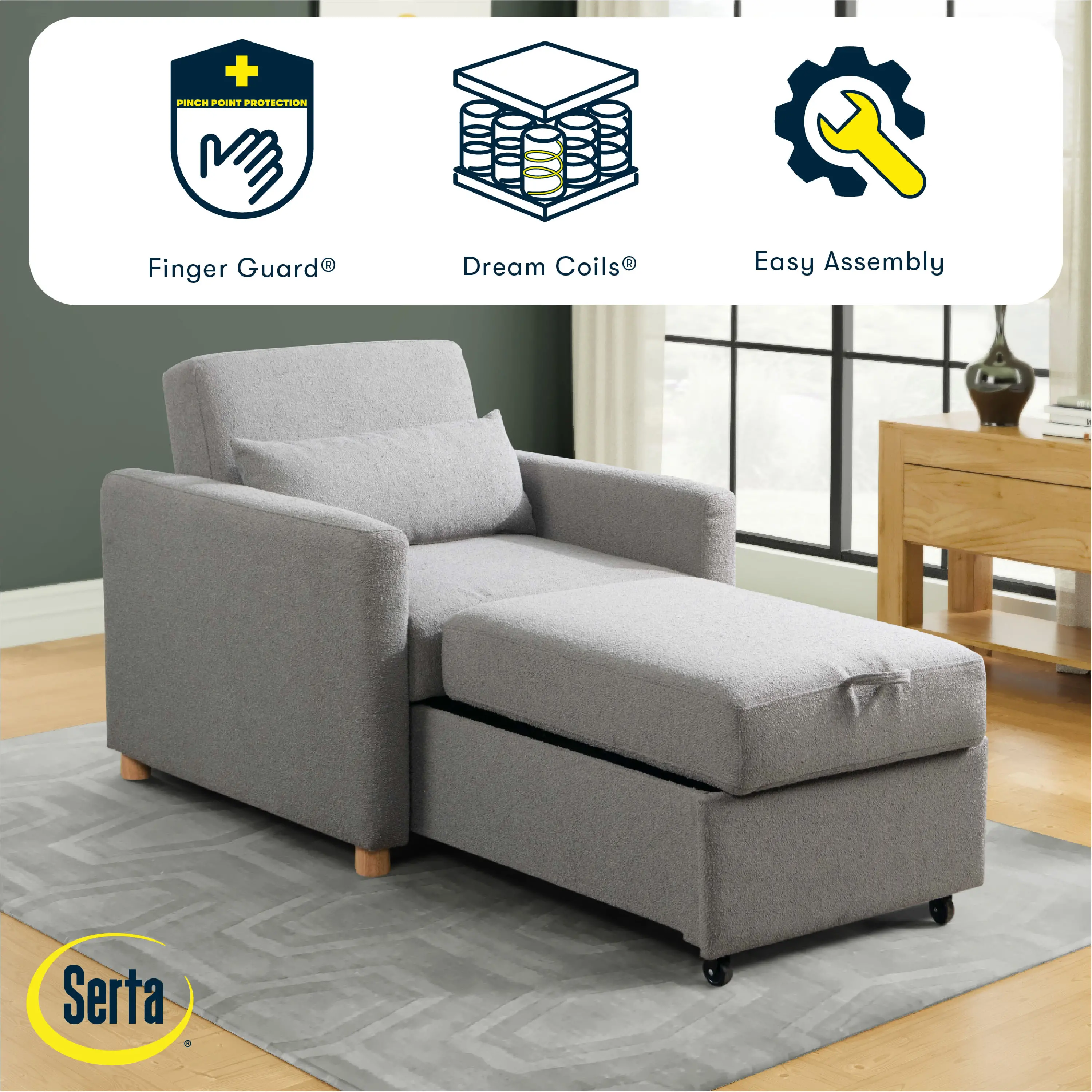 111A007GRY Serta Isla Gray Boucle Convertible Accent Chair-2
