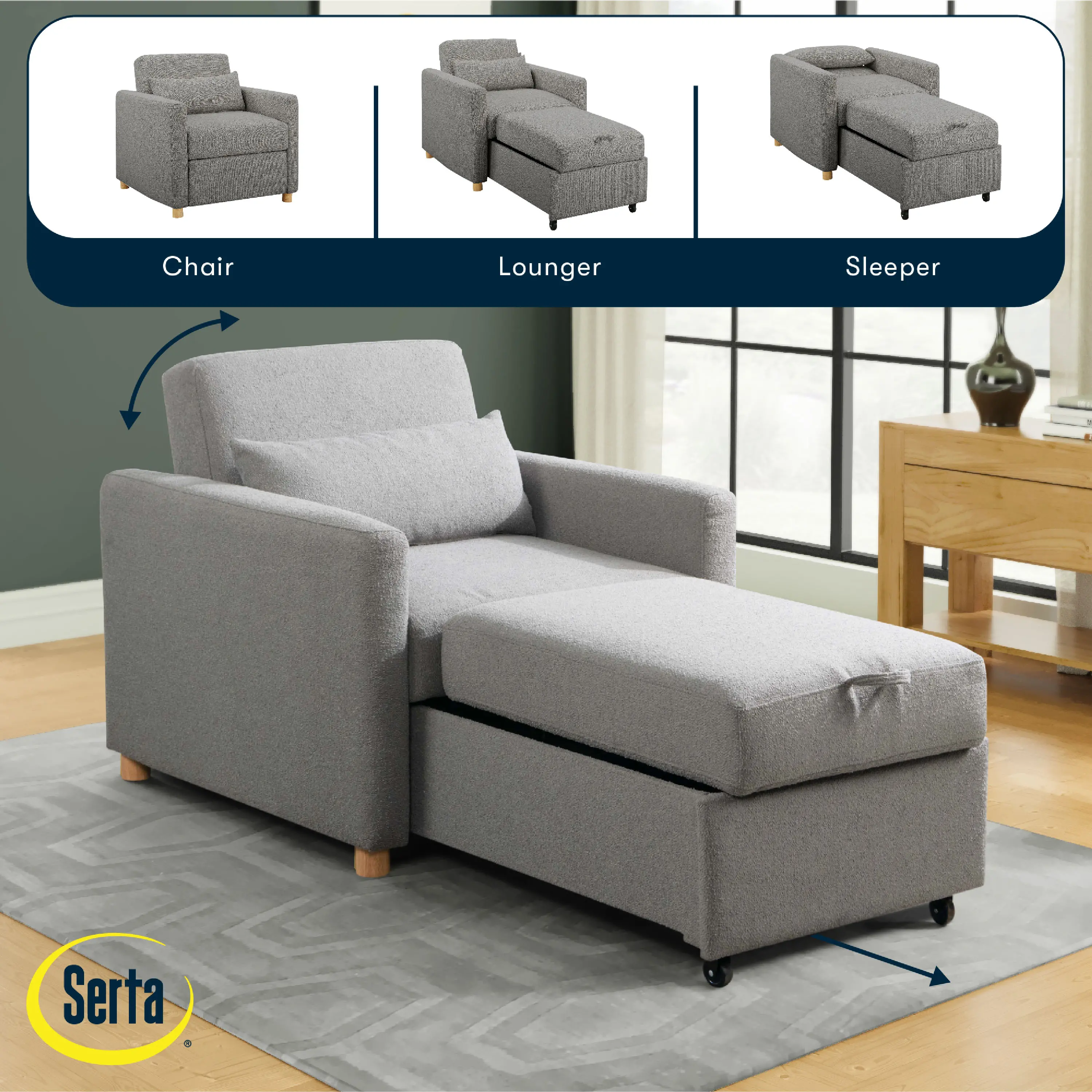 111A007GRY Serta Isla Gray Boucle Convertible Accent Chair-3