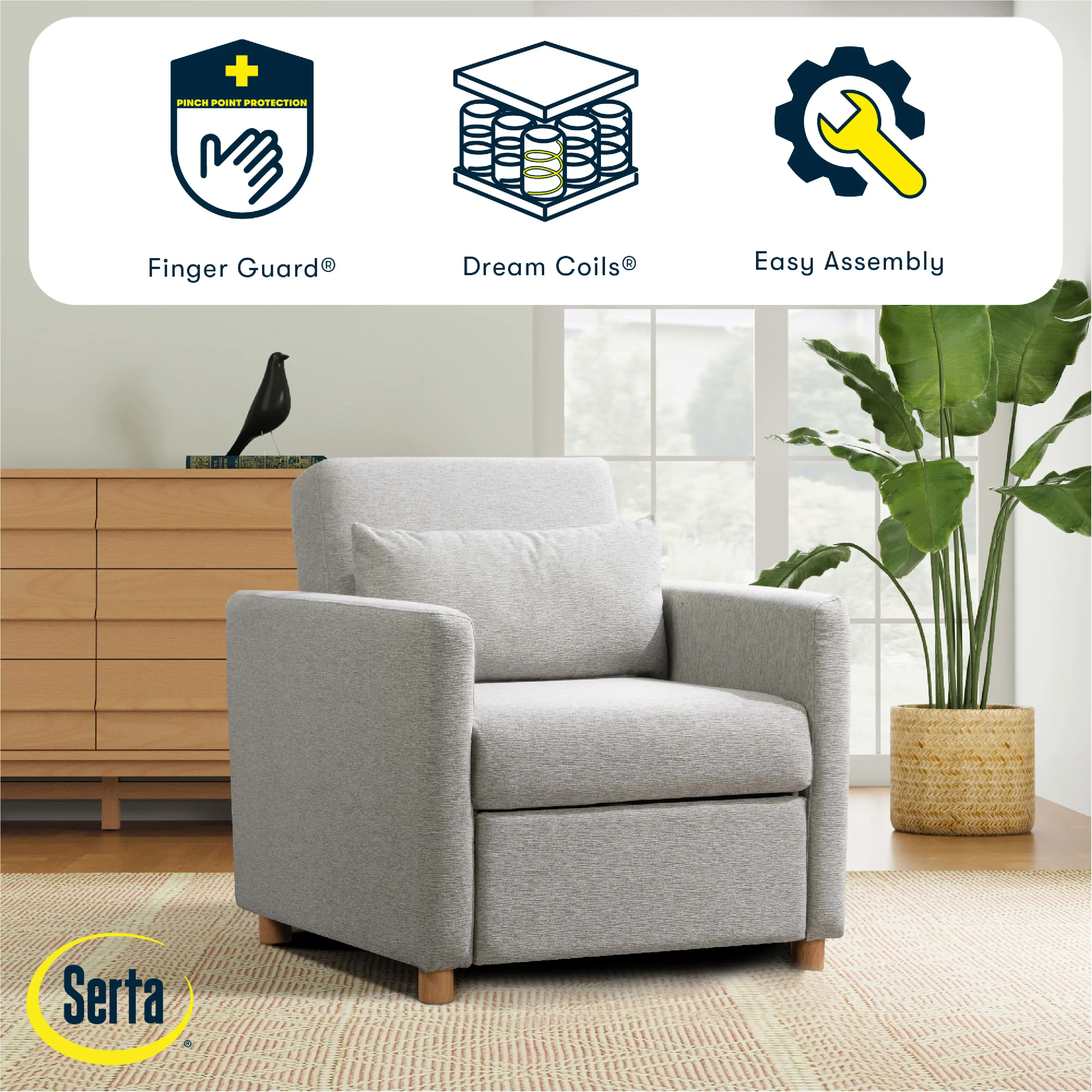 111A007LTG Serta Isla Light Gray Woven Convertible Accent Chair-2