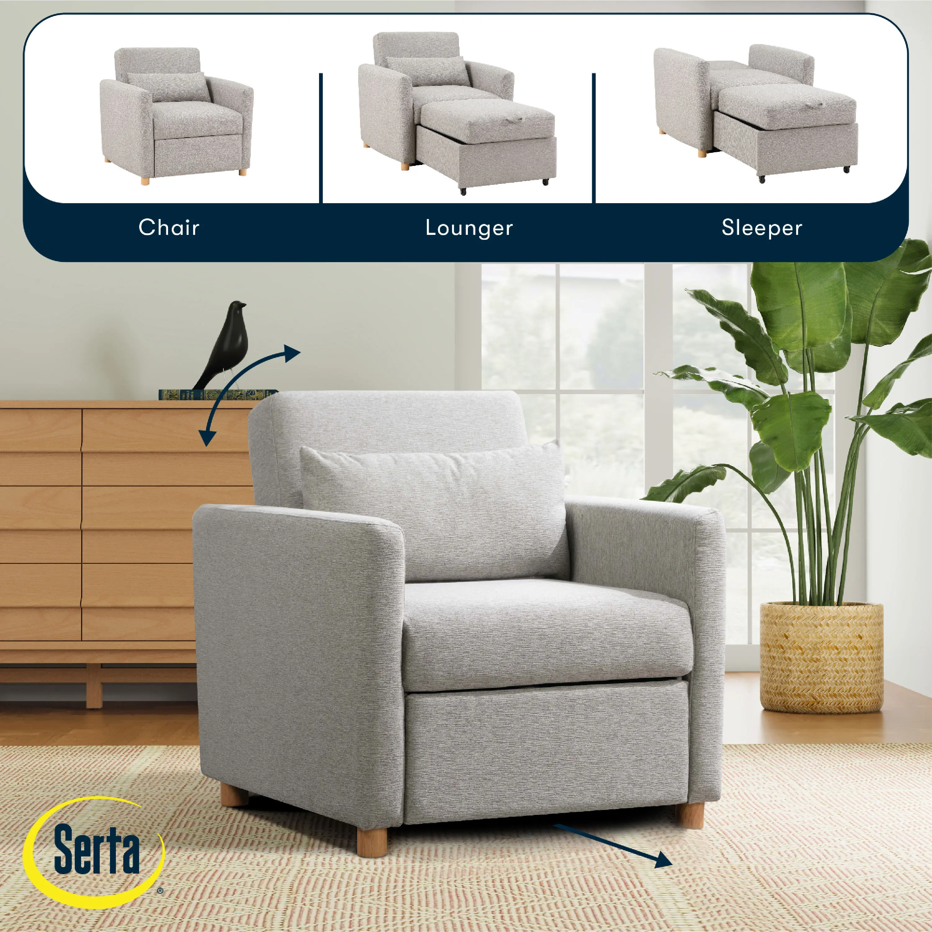 111A007LTG Serta Isla Light Gray Woven Convertible Accent Chair-3