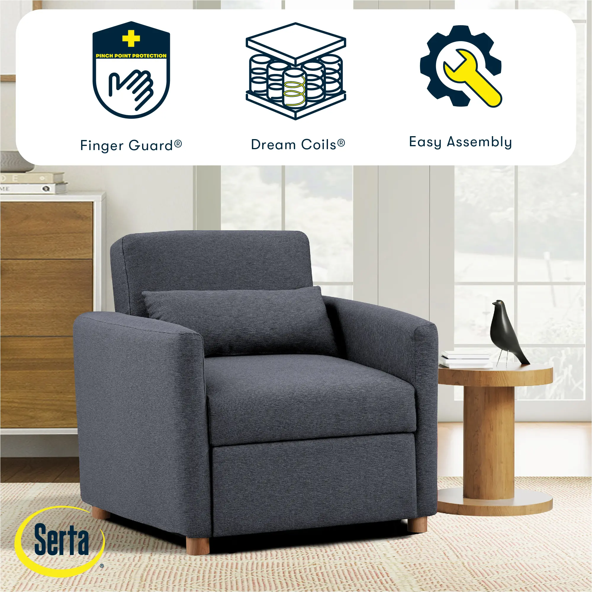 111A007NVY Serta Isla Navy Blue Woven Convertible Accent Chair-2