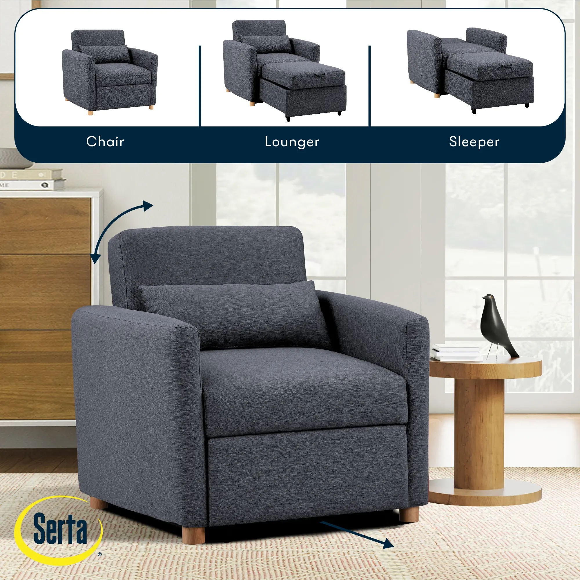 111A007NVY Serta Isla Navy Blue Woven Convertible Accent Chair-3