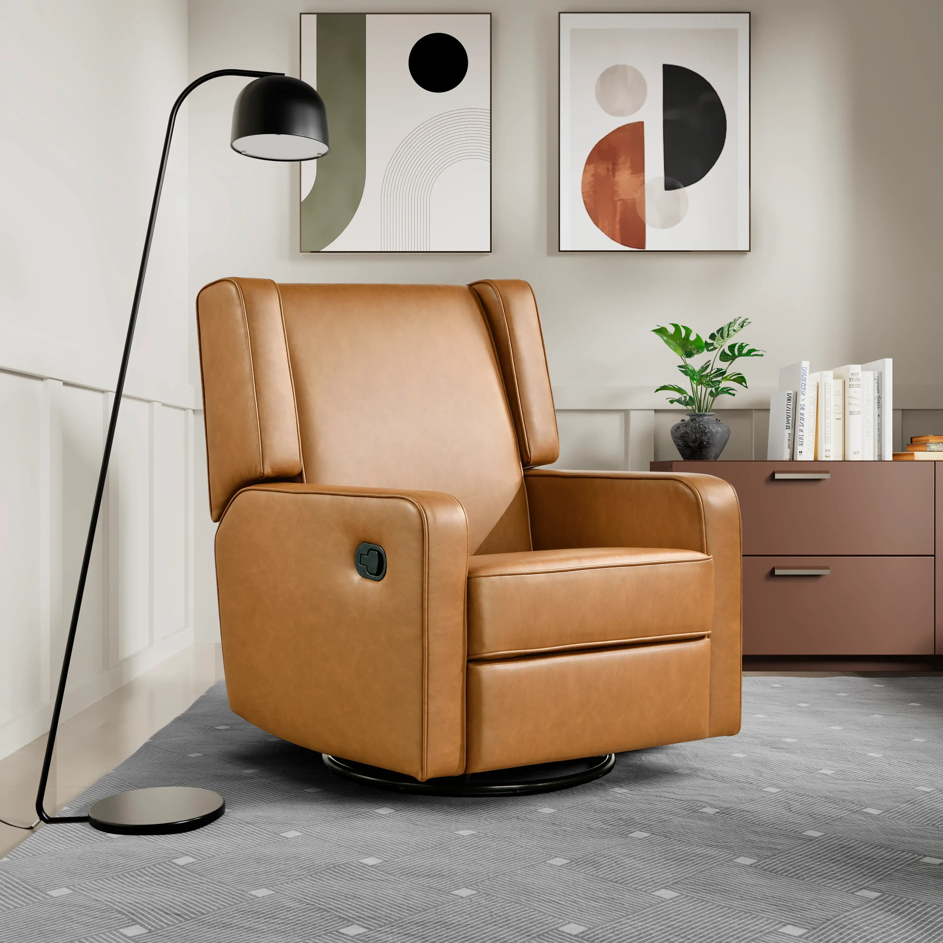 231A009CAR Collins Camel Brown Swivel Rocker Recliner-1