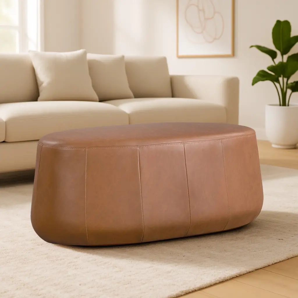510A017CAR Jackie Brown Faux Leather Oval Ottoman-1