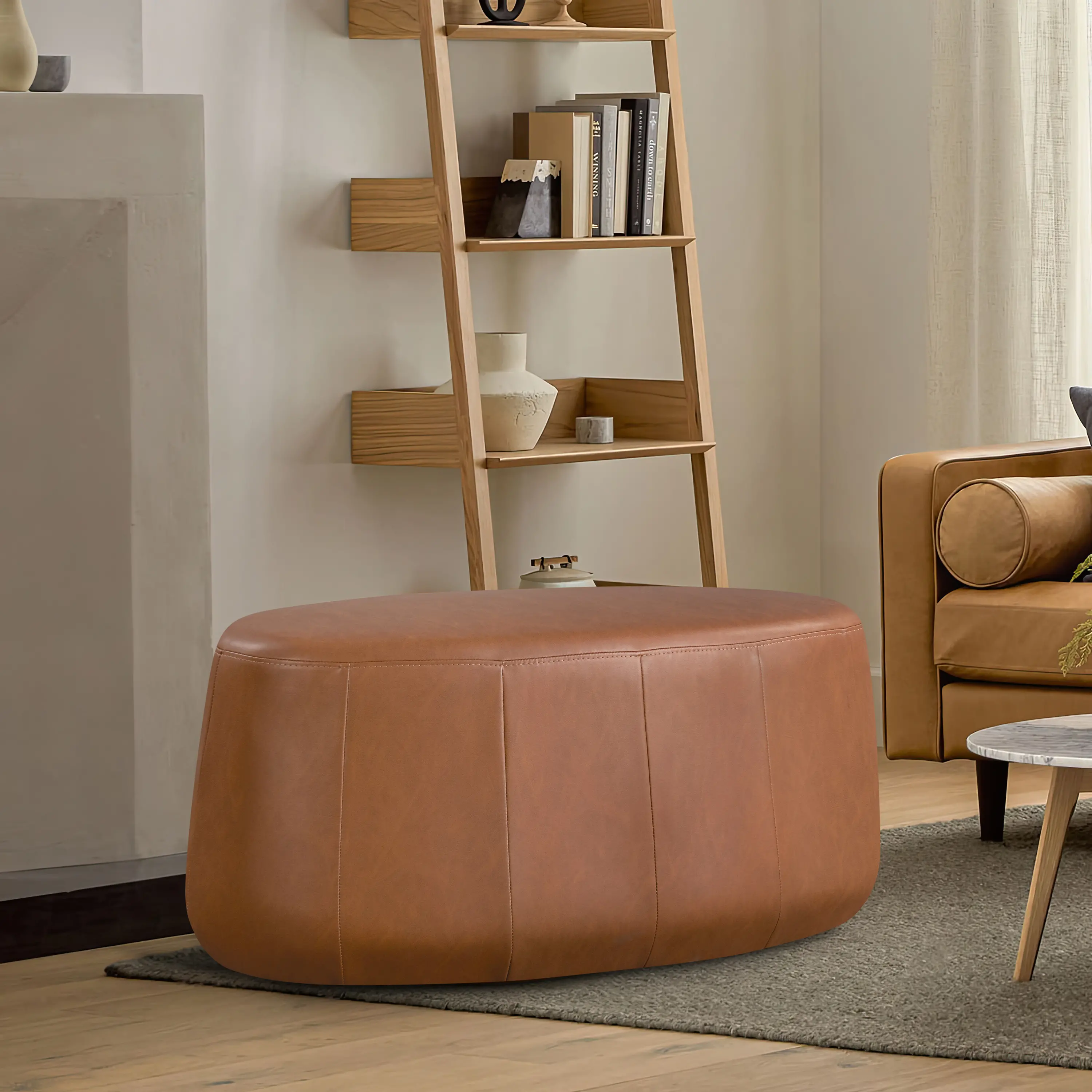 510A017CAR Jackie Brown Faux Leather Oval Ottoman-2