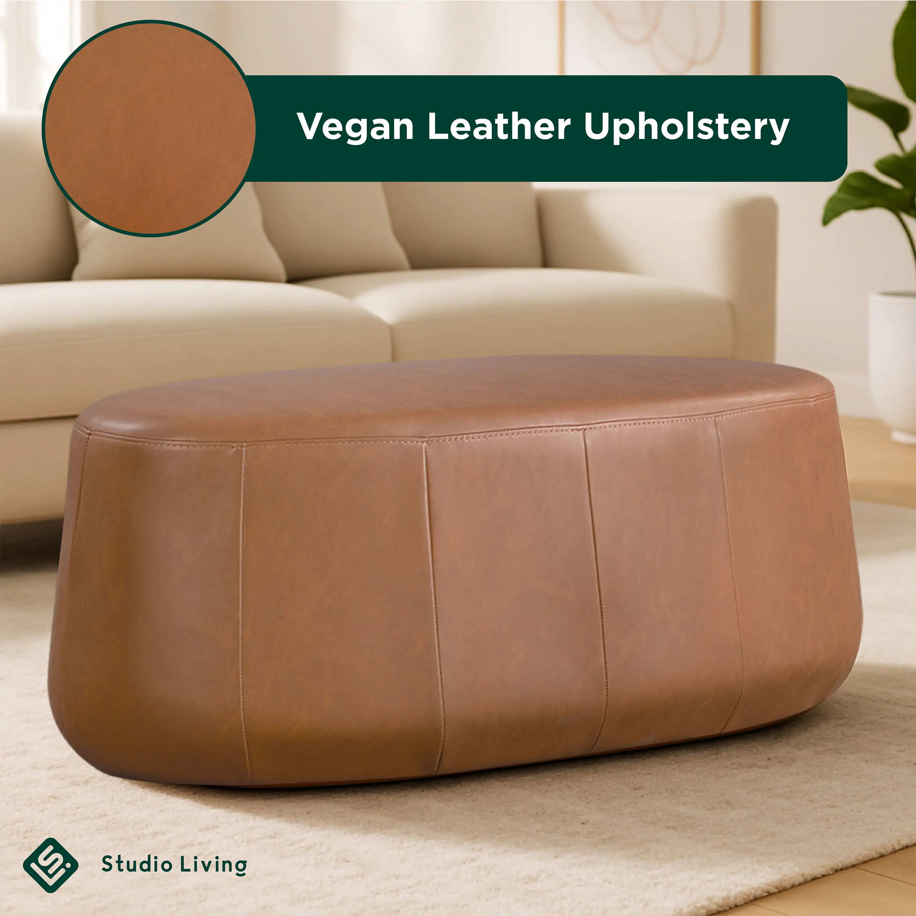 510A017CAR Jackie Brown Faux Leather Oval Ottoman-5