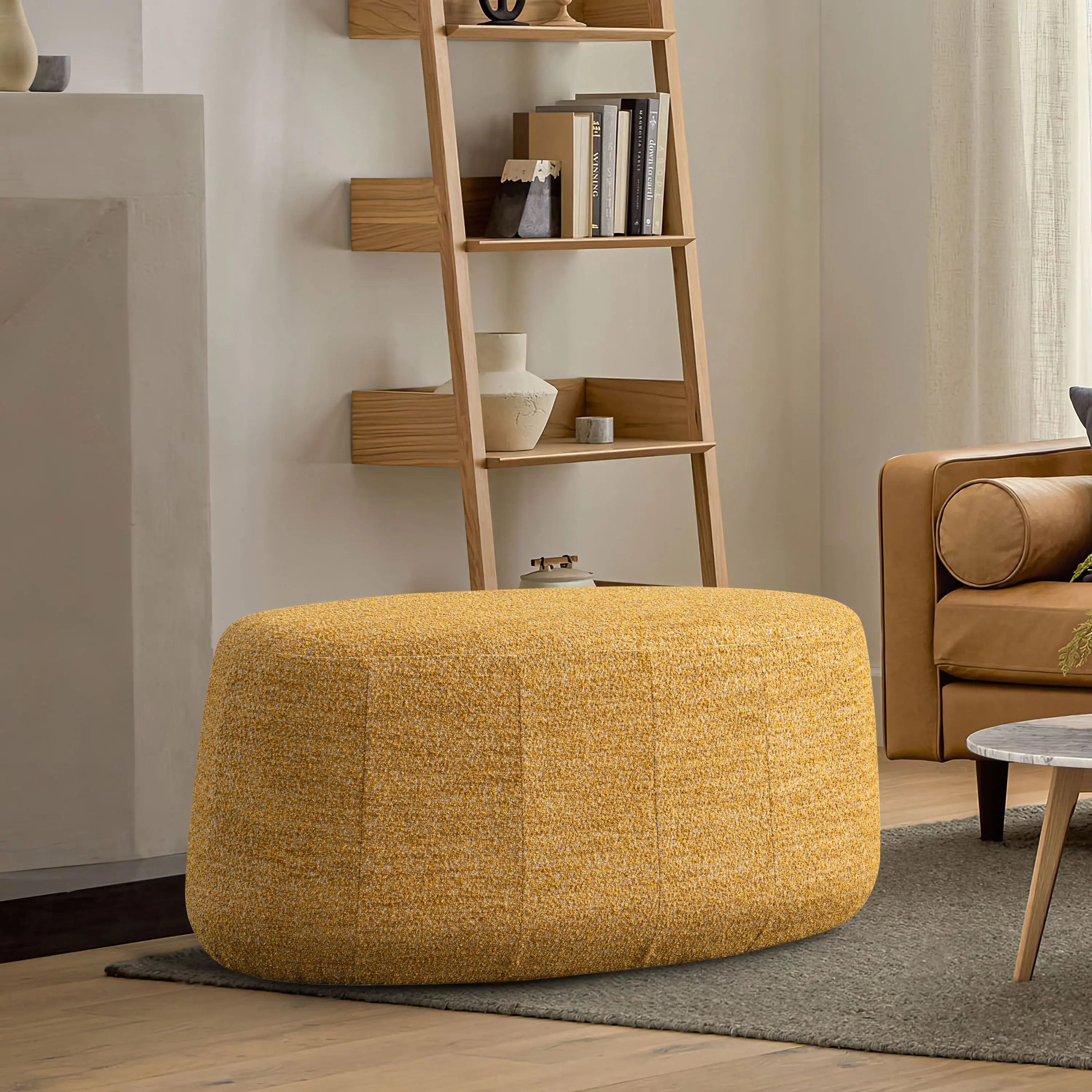 510A017MST Jackie Mustard Yellow Boucle Oval Ottoman-2