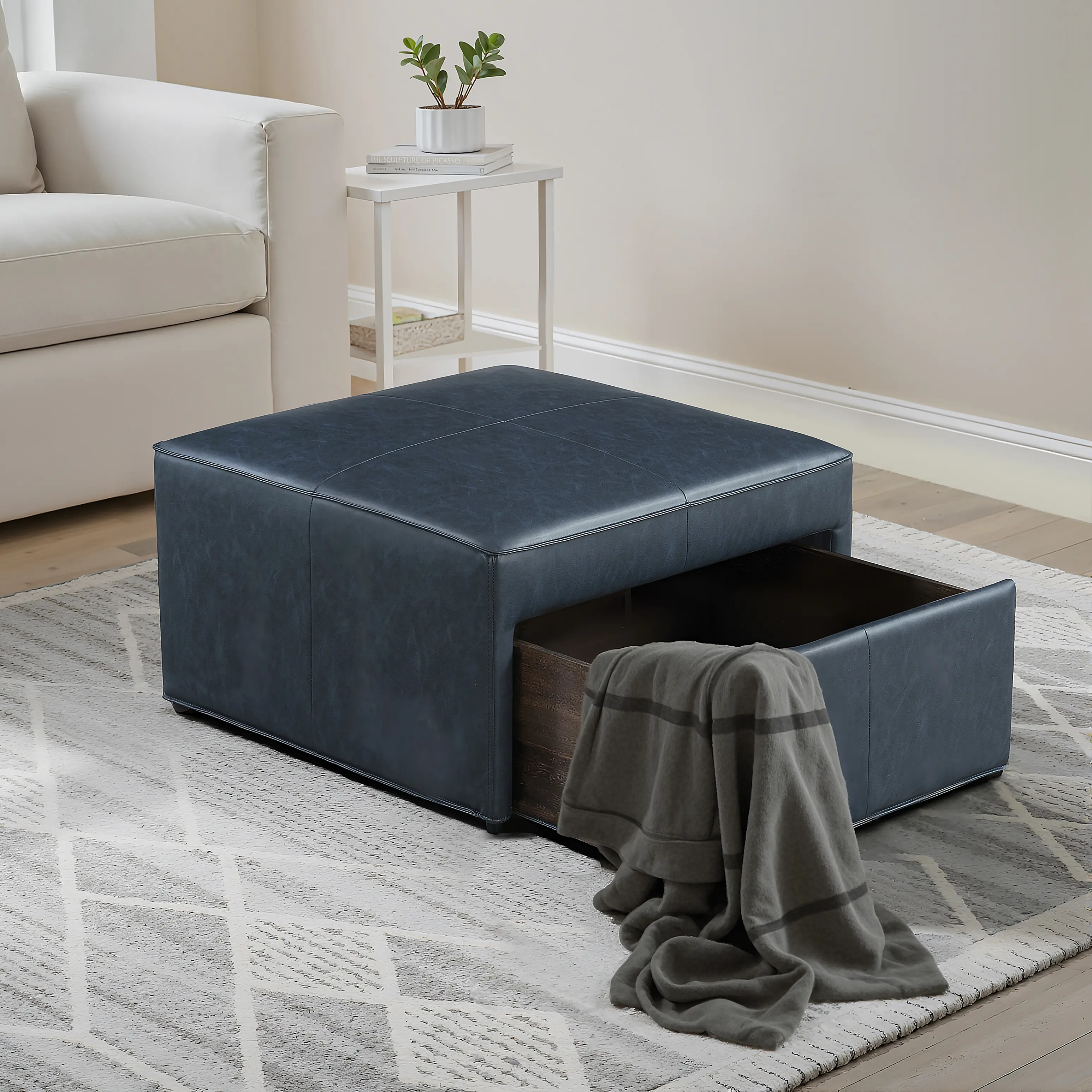 510A016NVY Mattie Navy Blue Faux Leather Storage Ottoman-1