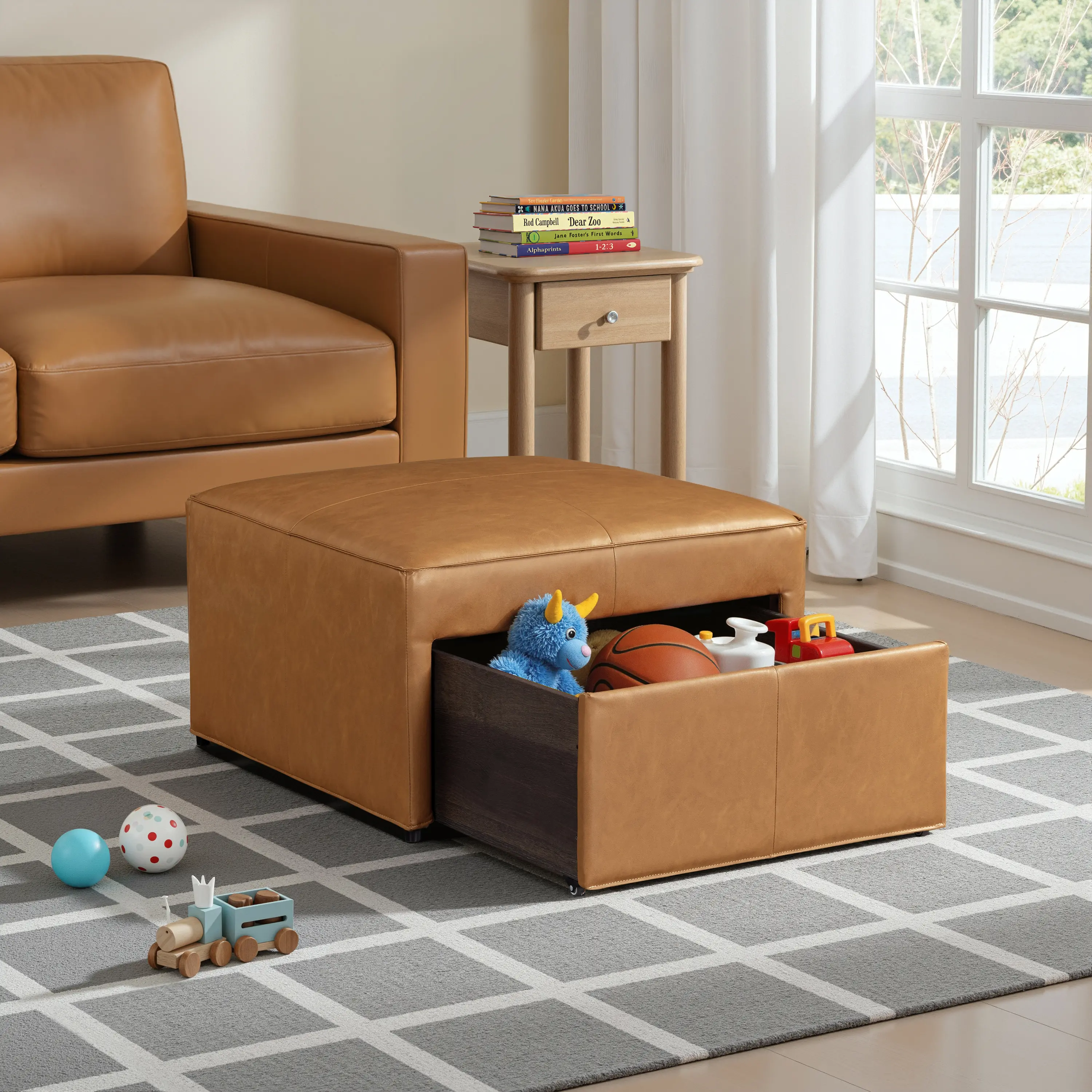 510A016CAR Mattie Caramel Brown Faux Leather Storage Ottoman-1