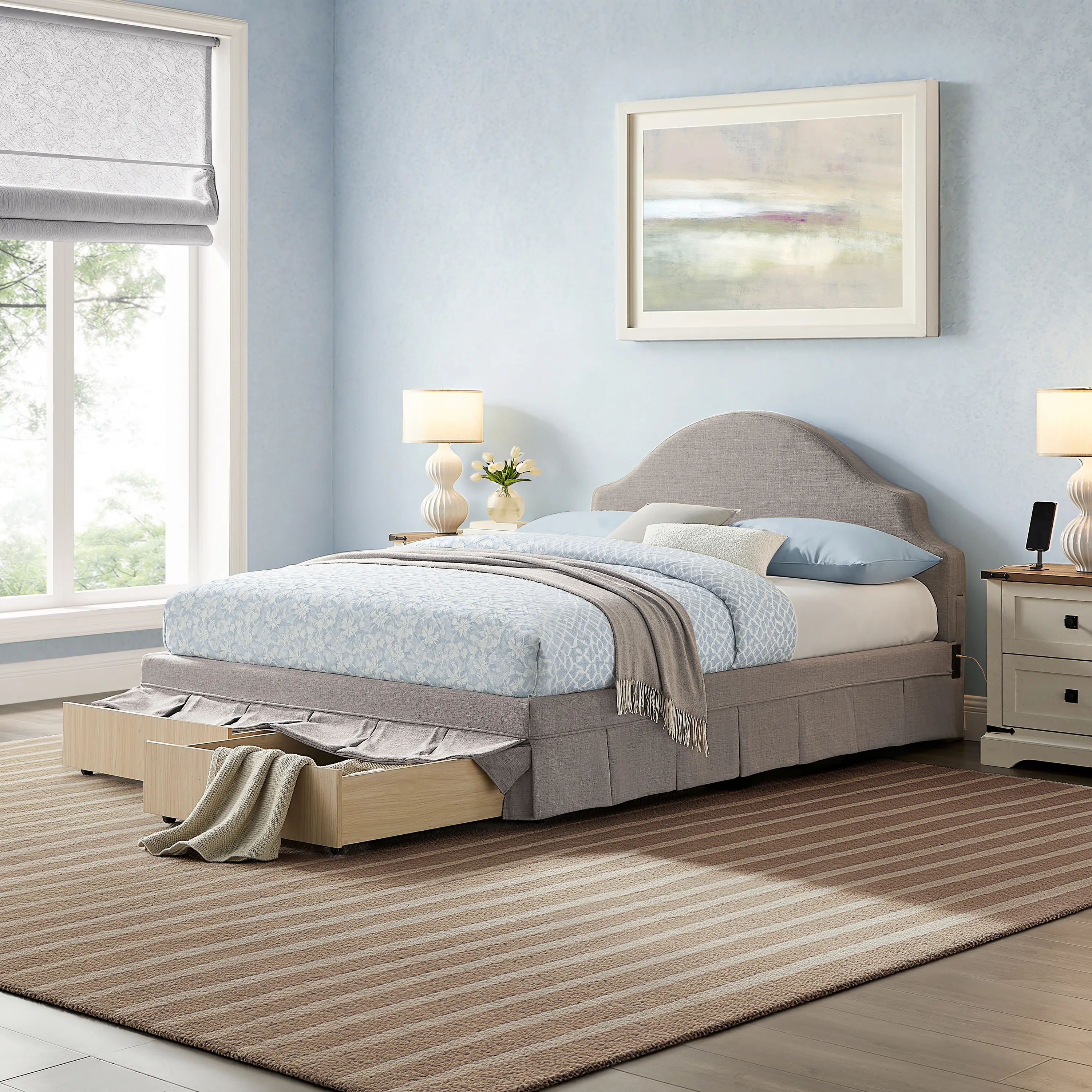 31QA009GRY-SET Darcy Gray Upholstered Queen Storage Bed-1