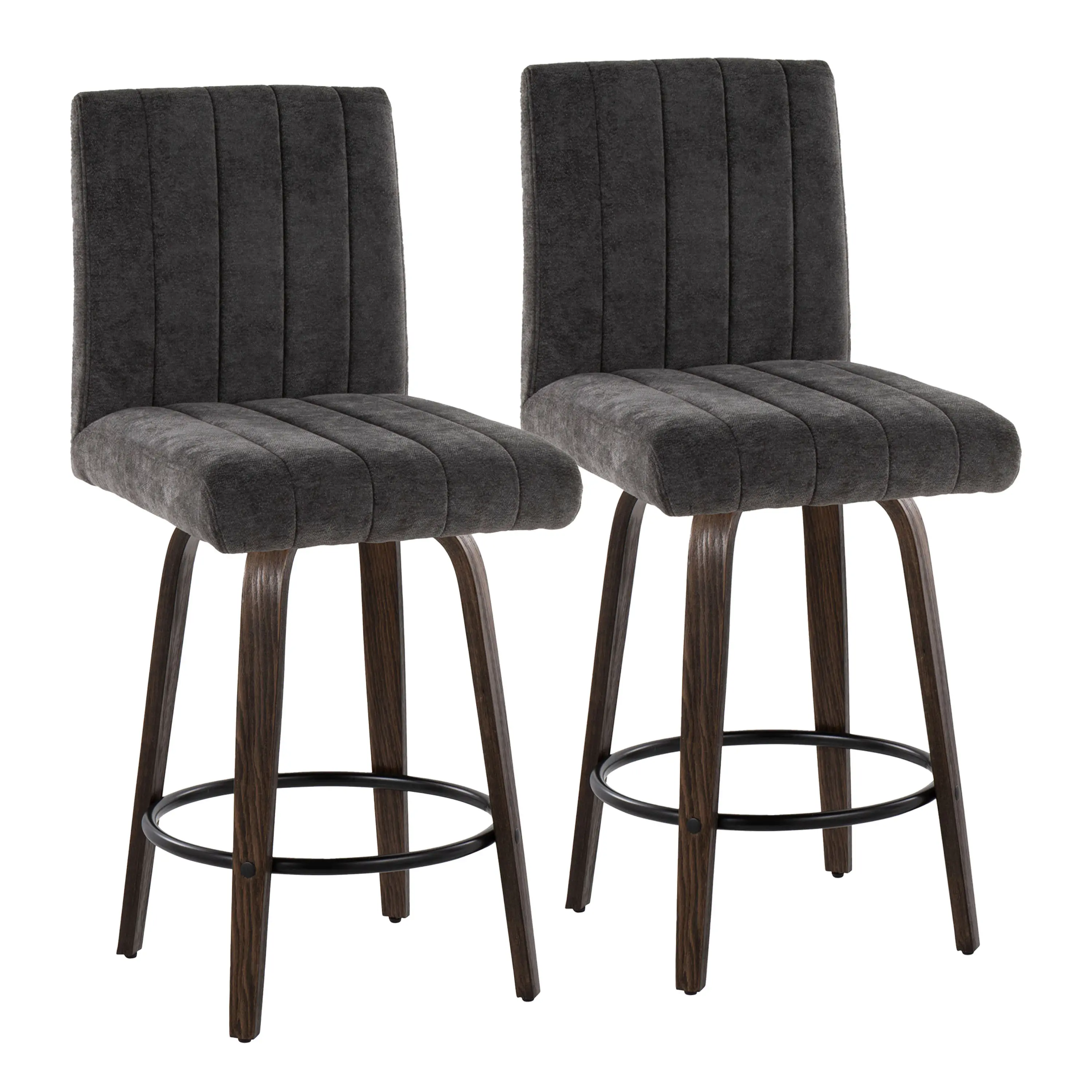 B26-HANKFB-GRTZQ2 BNBK2 Hank 26 Black and Walnut Swivel Counter Stools - Set of 2-1