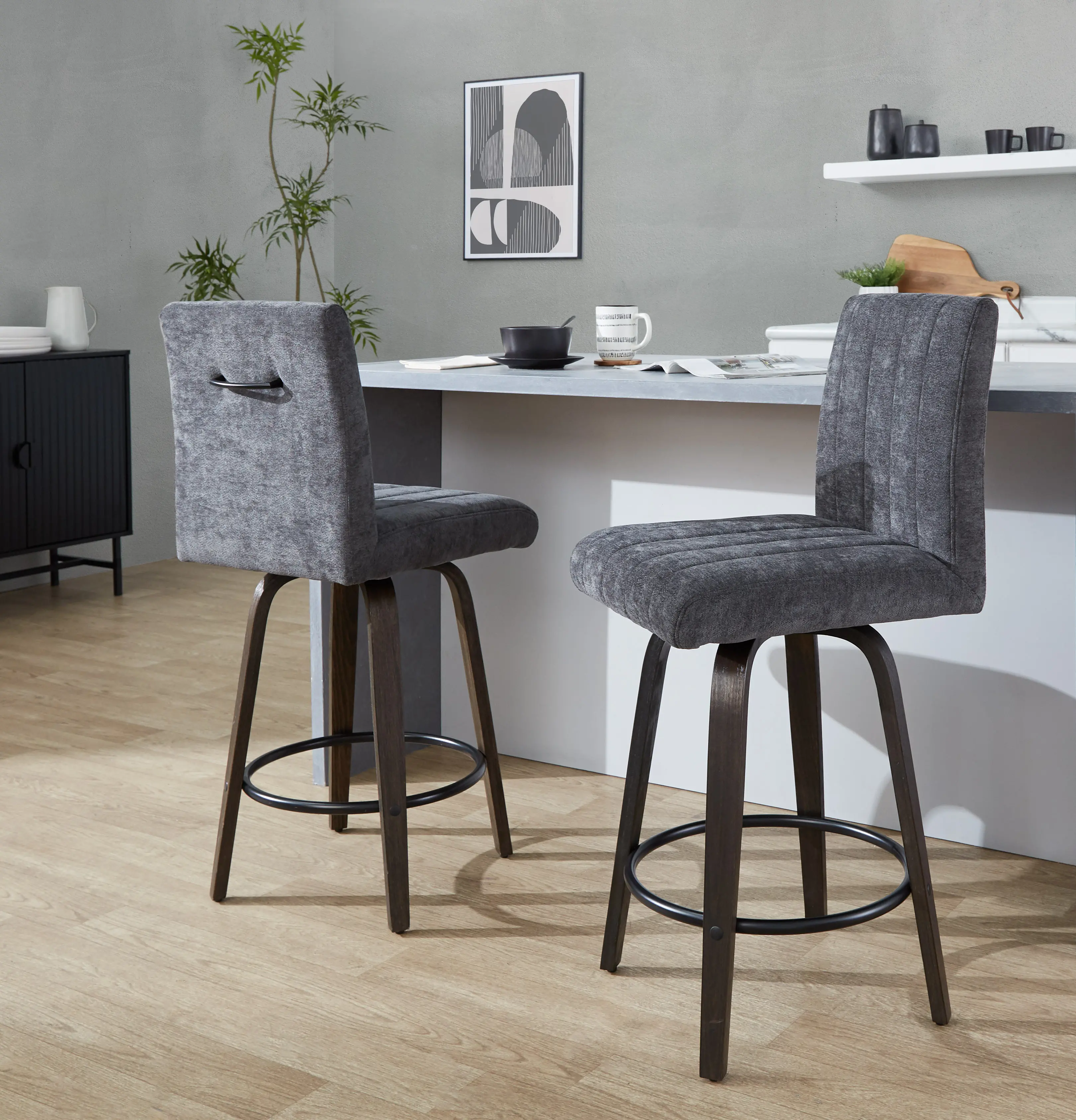 B26-HANKFB-GRTZQ2 BNBK2 Hank 26 Black and Walnut Swivel Counter Stools - Set of 2-2