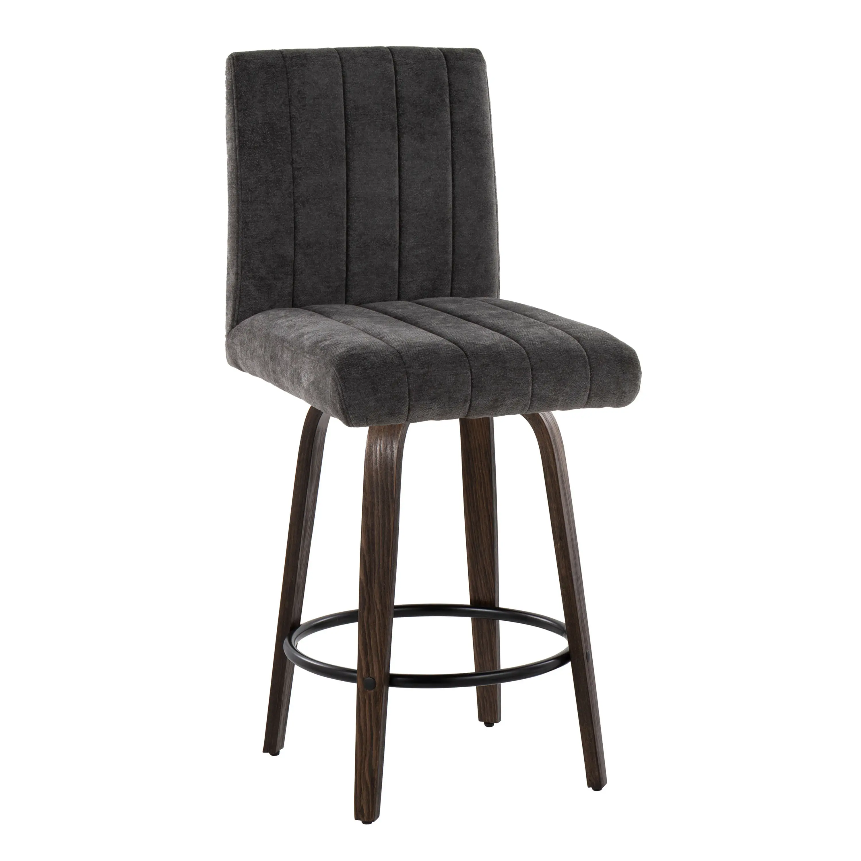 B26-HANKFB-GRTZQ2 BNBK2 Hank 26 Black and Walnut Swivel Counter Stools - Set of 2-4