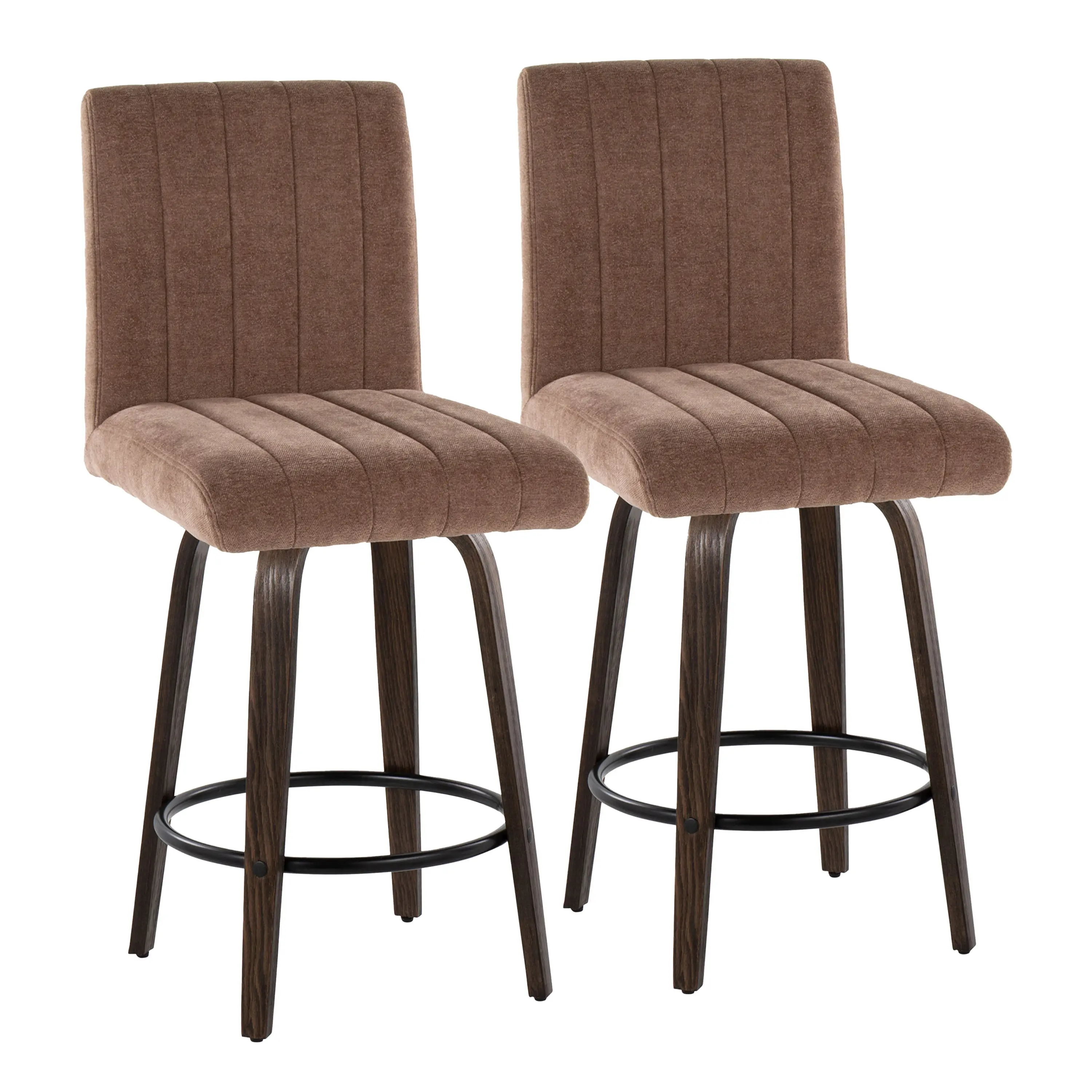 B26-HANKFB-GRTZQ2 BNBN2 Hank 26 Brown and Walnut Swivel Counter Stools - Set of 2-1