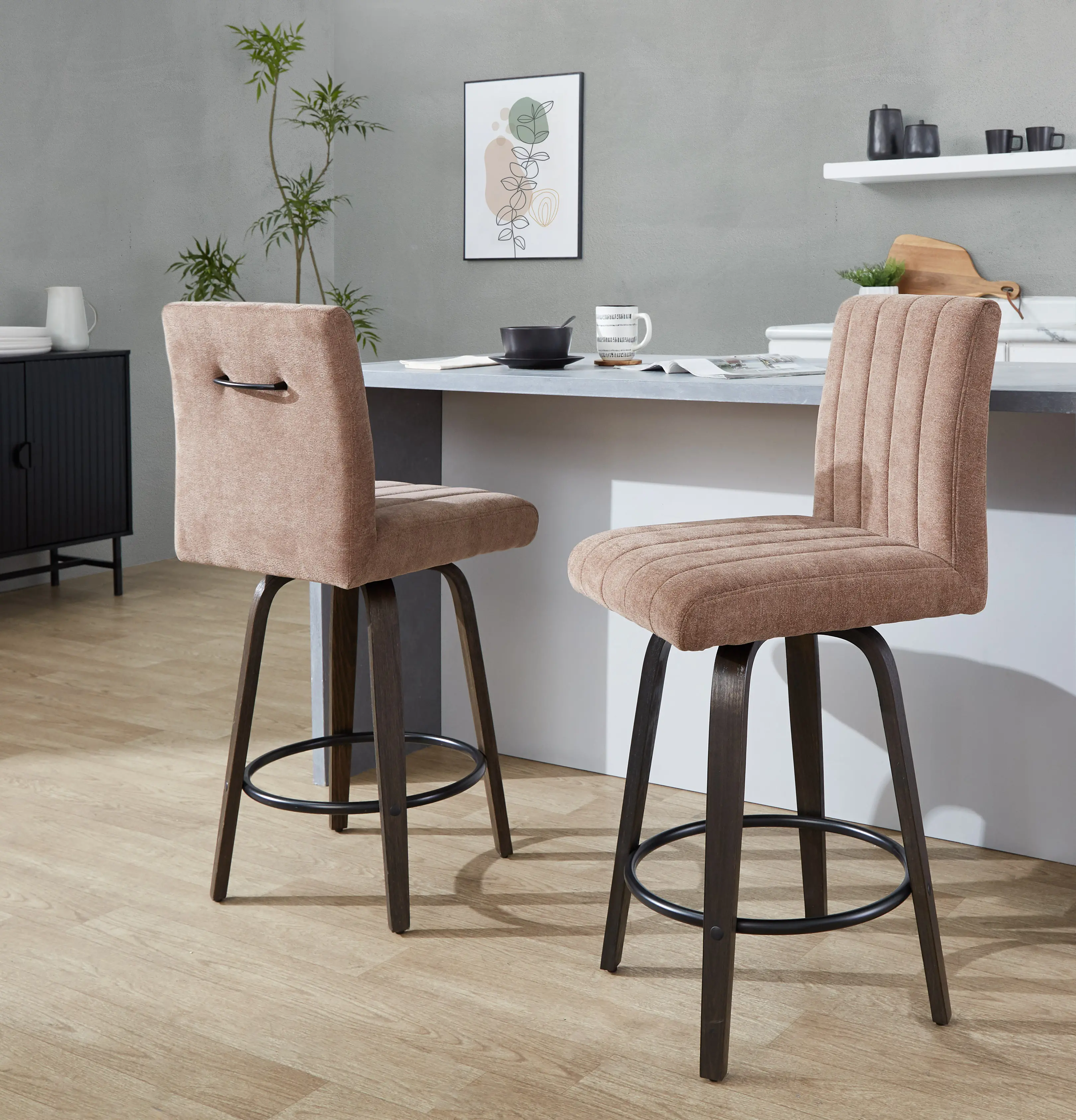 B26-HANKFB-GRTZQ2 BNBN2 Hank 26 Brown and Walnut Swivel Counter Stools - Set of 2-2