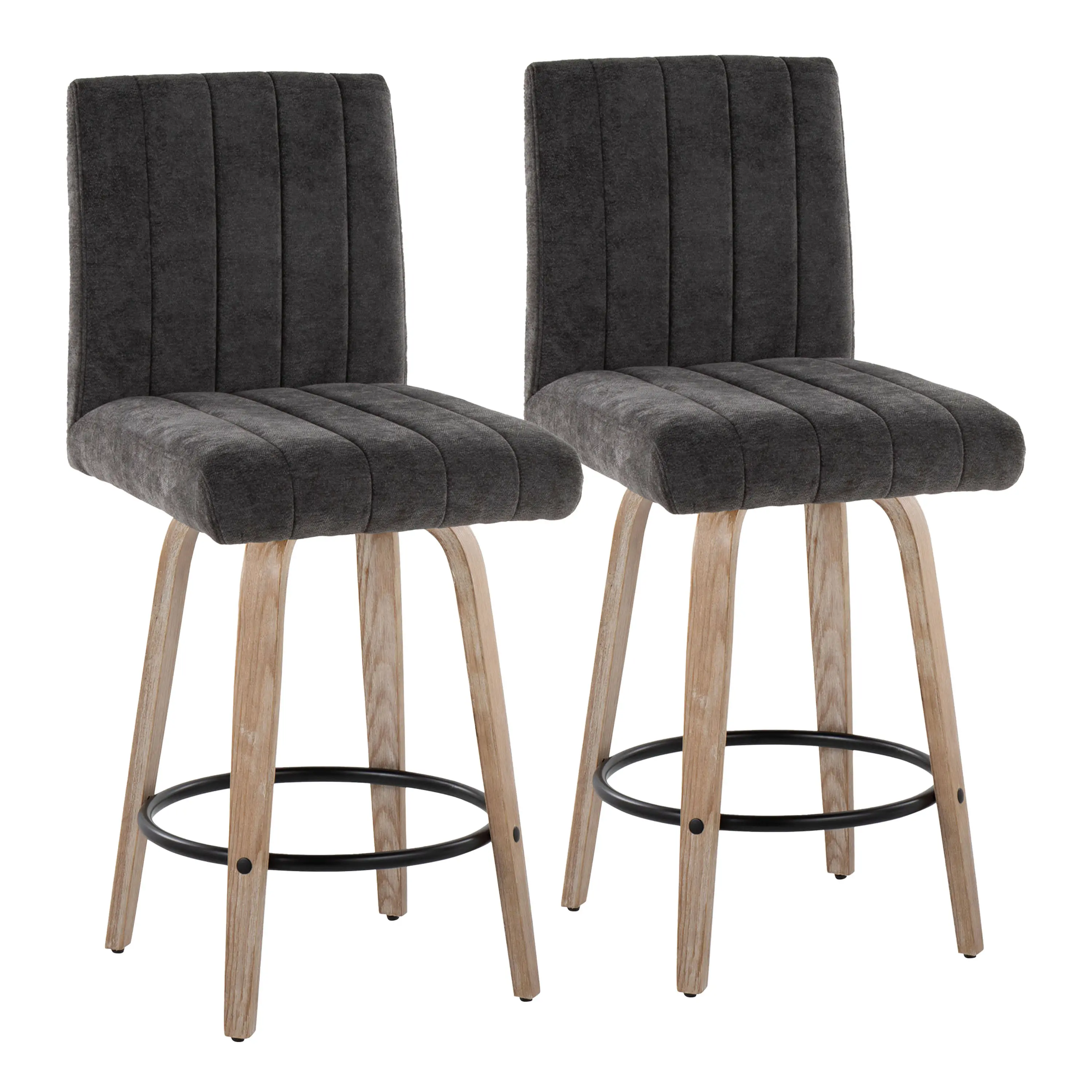B26-HANKFB-GRTZQ2 WWBK2 Hank 26 Black and Whitewashed Swivel Counter Stools - Set of 2-1